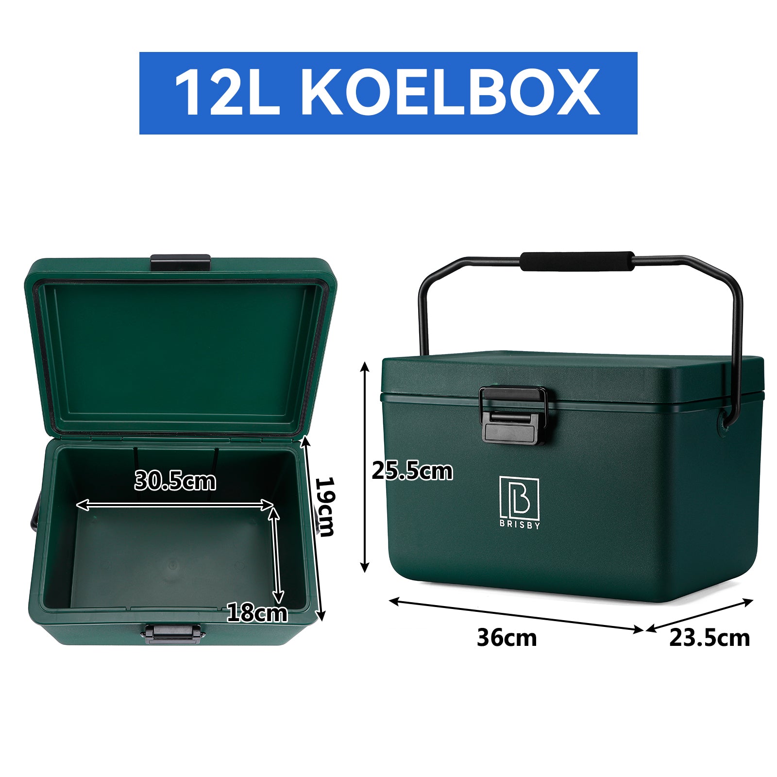 Koelbox 12L met handvat groen - Dividers - snijplanken - tot maximaal 40 uur isolatie - incl. 2 koelelementen van 200ml