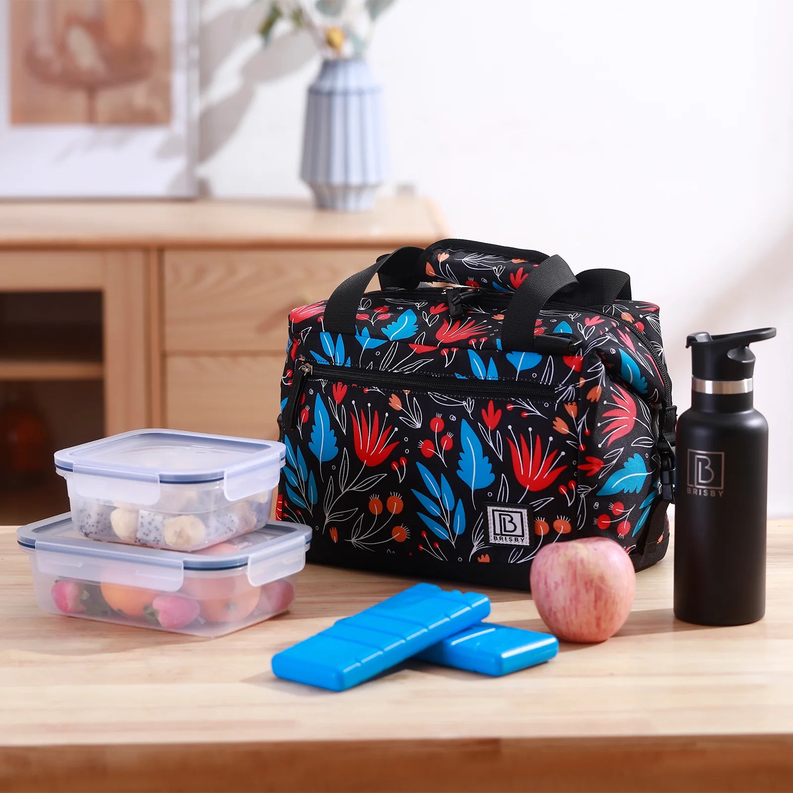 Cooler bag 12L night flower - Lunch bag - 4-layer insulated - extra space foldable - 2 free cooling elements - incl. shoulder strap