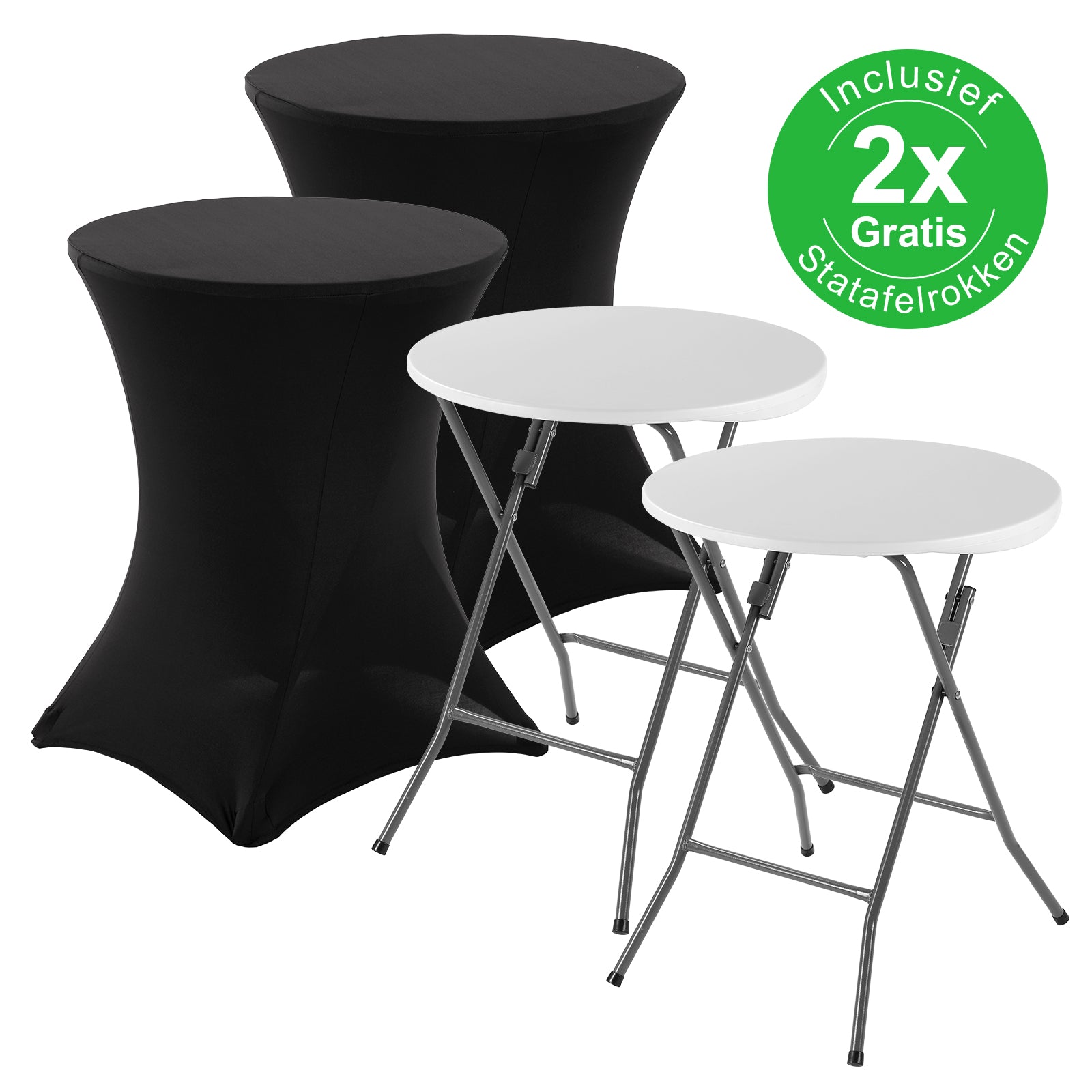 Bardi 2 x Salontafel - Bijzettafel Inklapbaar 60 x 74cm - Wit inclusief Zwarte Rokken