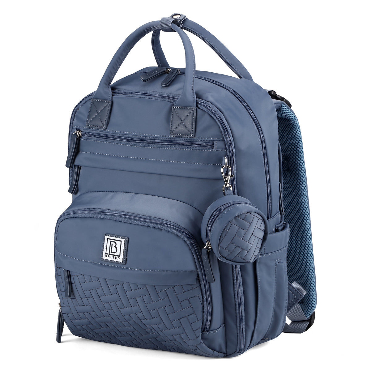 Brisby Premium Luiertas – Uitgebreide en Functionele Verzorgingstas – met buggymontage – Anti Diefstal Vakken - Reistrolley Sleeve - Inclusief verschoonmatje t.w.v.15,99 euro en speenhouder - Levenslange Garantie - Nordic Blue