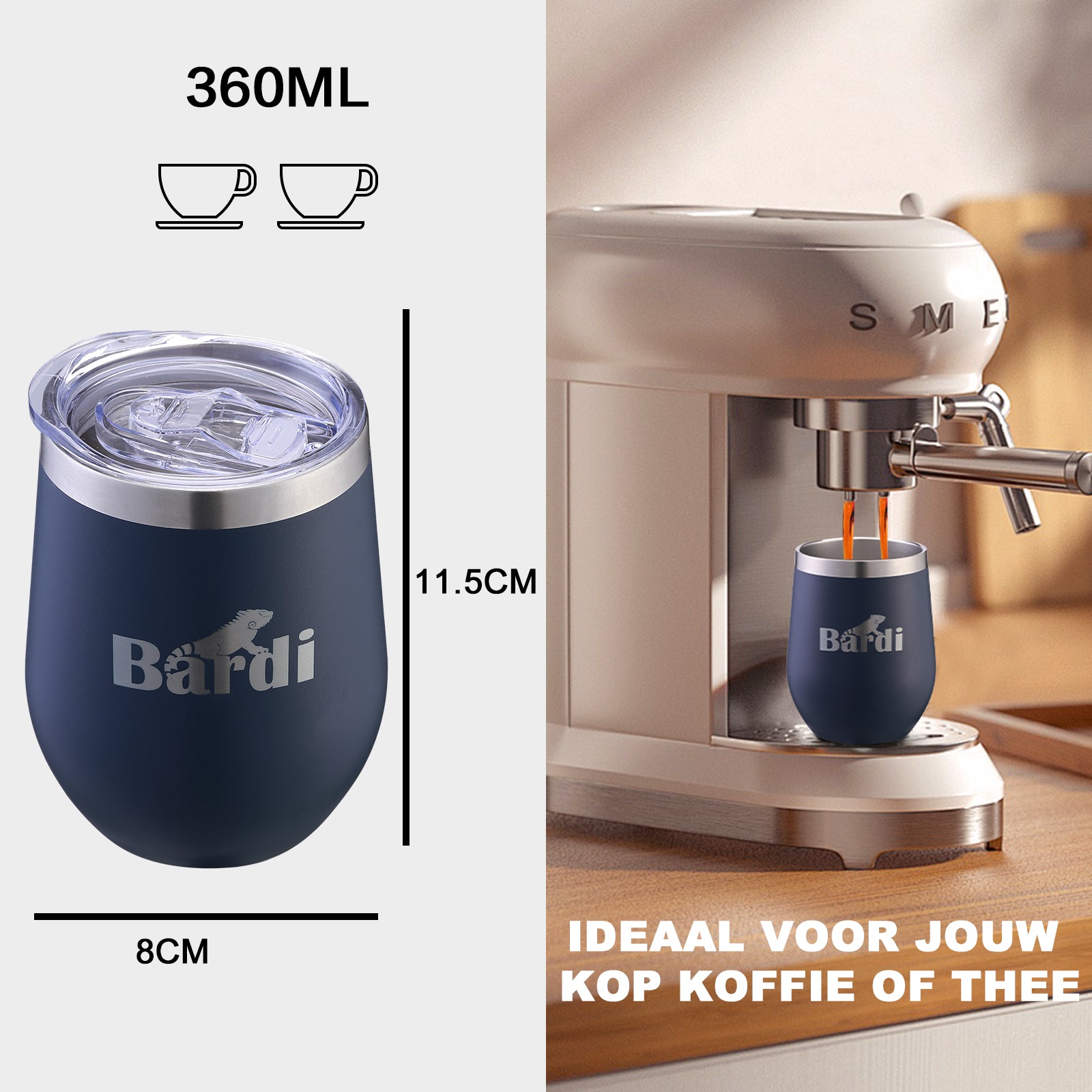Bardi Thermosbekers 0,3L RVS blauw set - incl. deksels - dubbelwandig