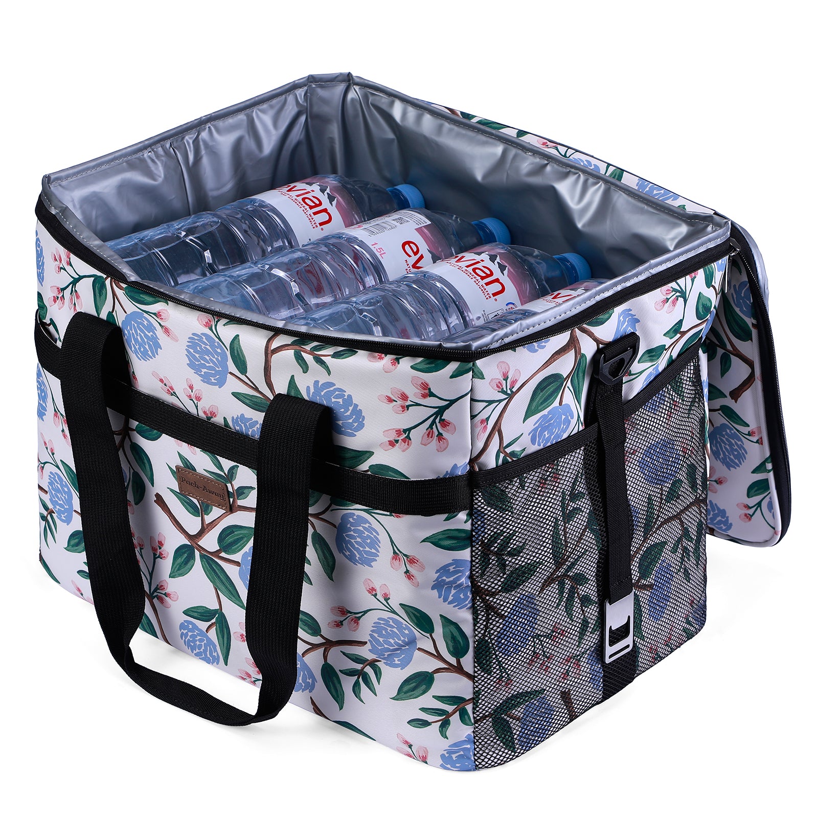Cooler bag 40L white flower - lunch bag - foldable - 4-layer insulated - incl. 6 free cooling elements and carrying strap