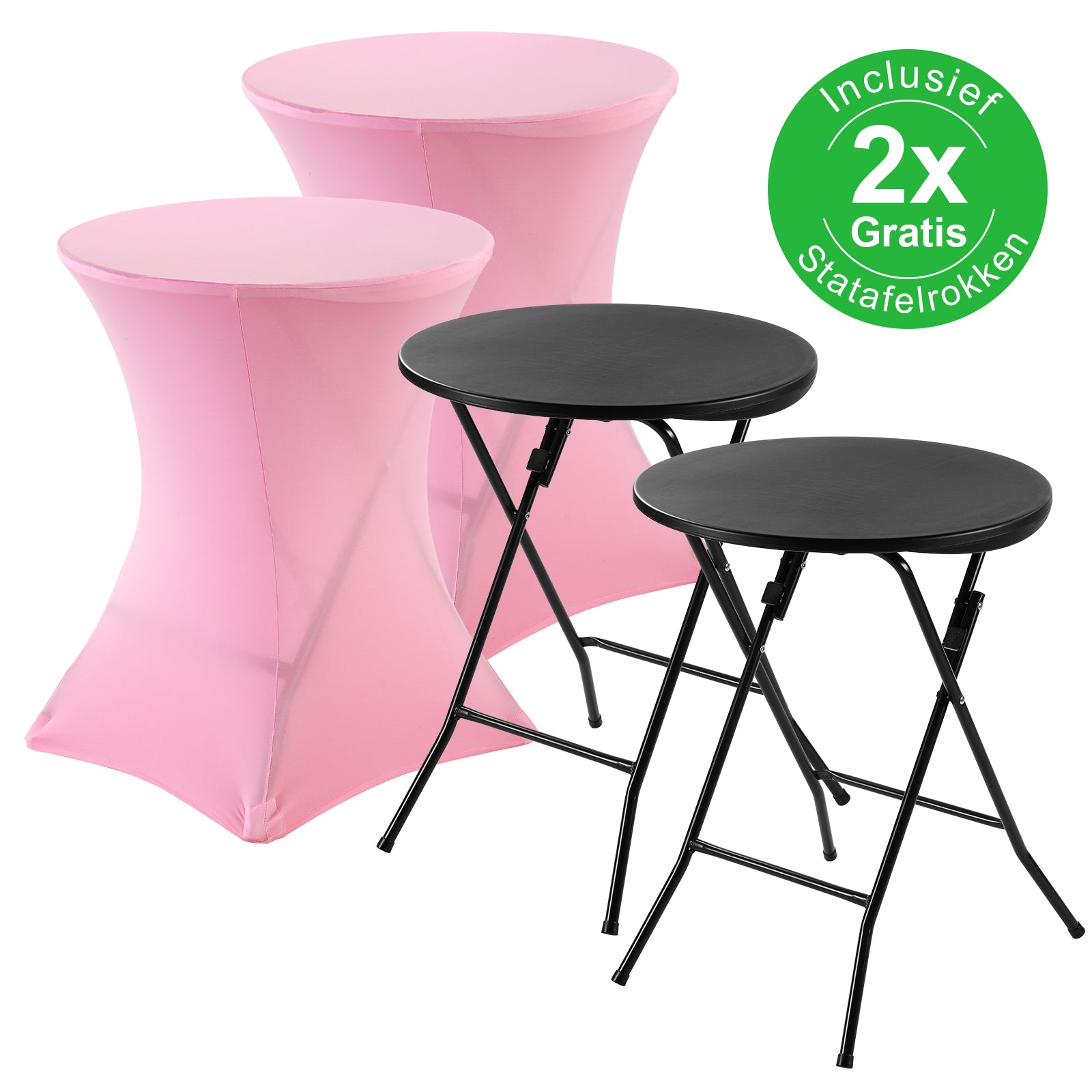 Bardi 2 x Salontafel - Bijzettafel Inklapbaar 60 x 74cm - Zwart inclusief Roze Rokken