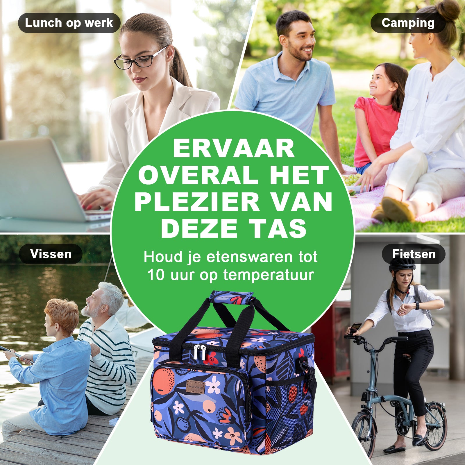 Cooler bag 15L valencia - lunch bag - 4-layer insulated - foldable - incl. 2 free cooling elements and carrying strap