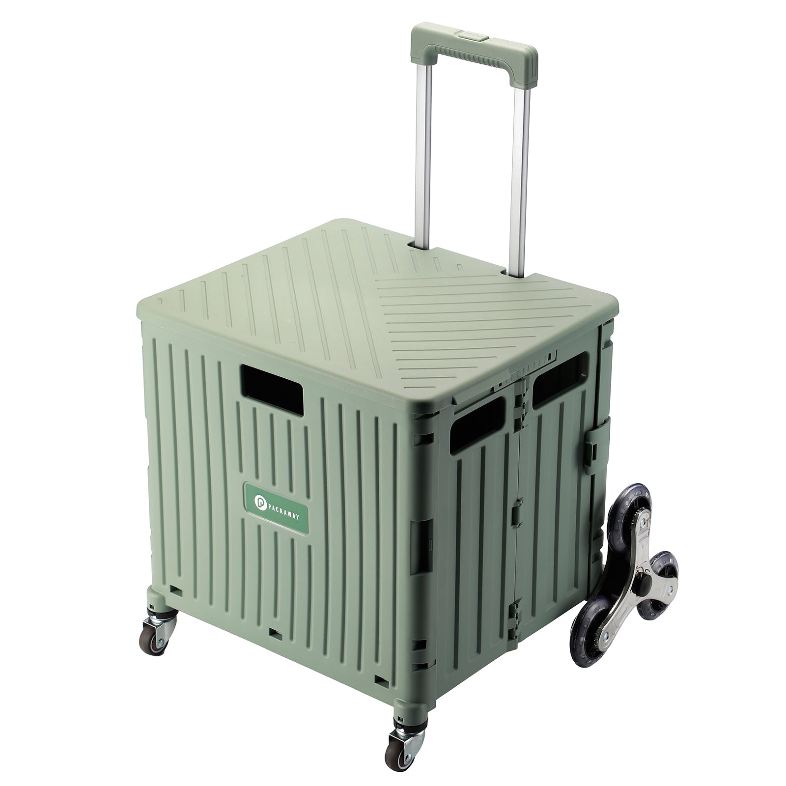 Shopping trolley 50L XL with green pedal wheels - shopping crate - 35 kg load capacity - with lid and telescopic handle