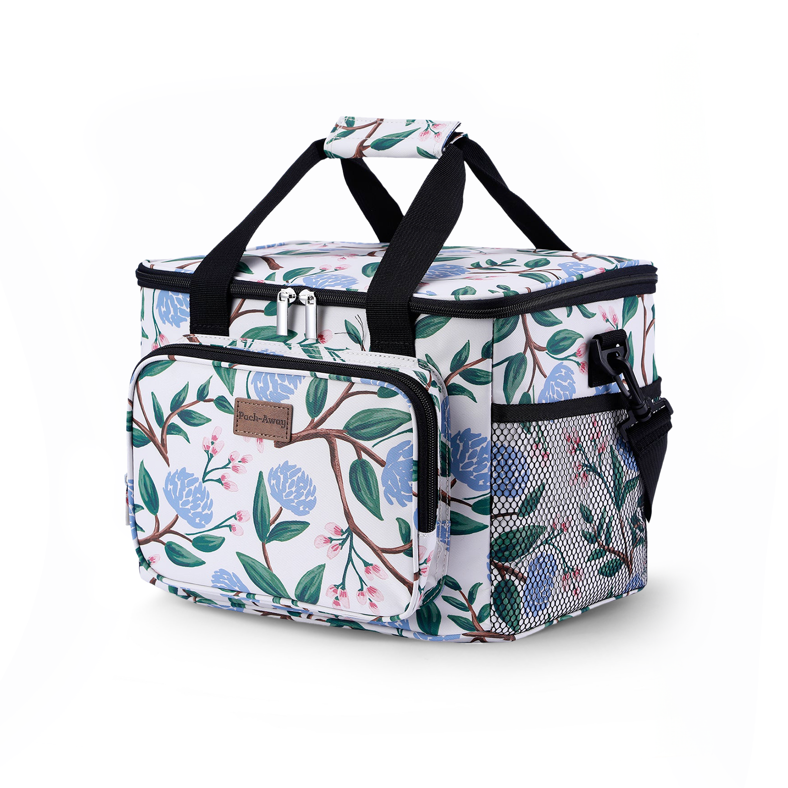 Cooler bag 15L cool bag white flower - lunch bag - 4-layer insulated - foldable - incl. 2 free cooling elements and carrying strap
