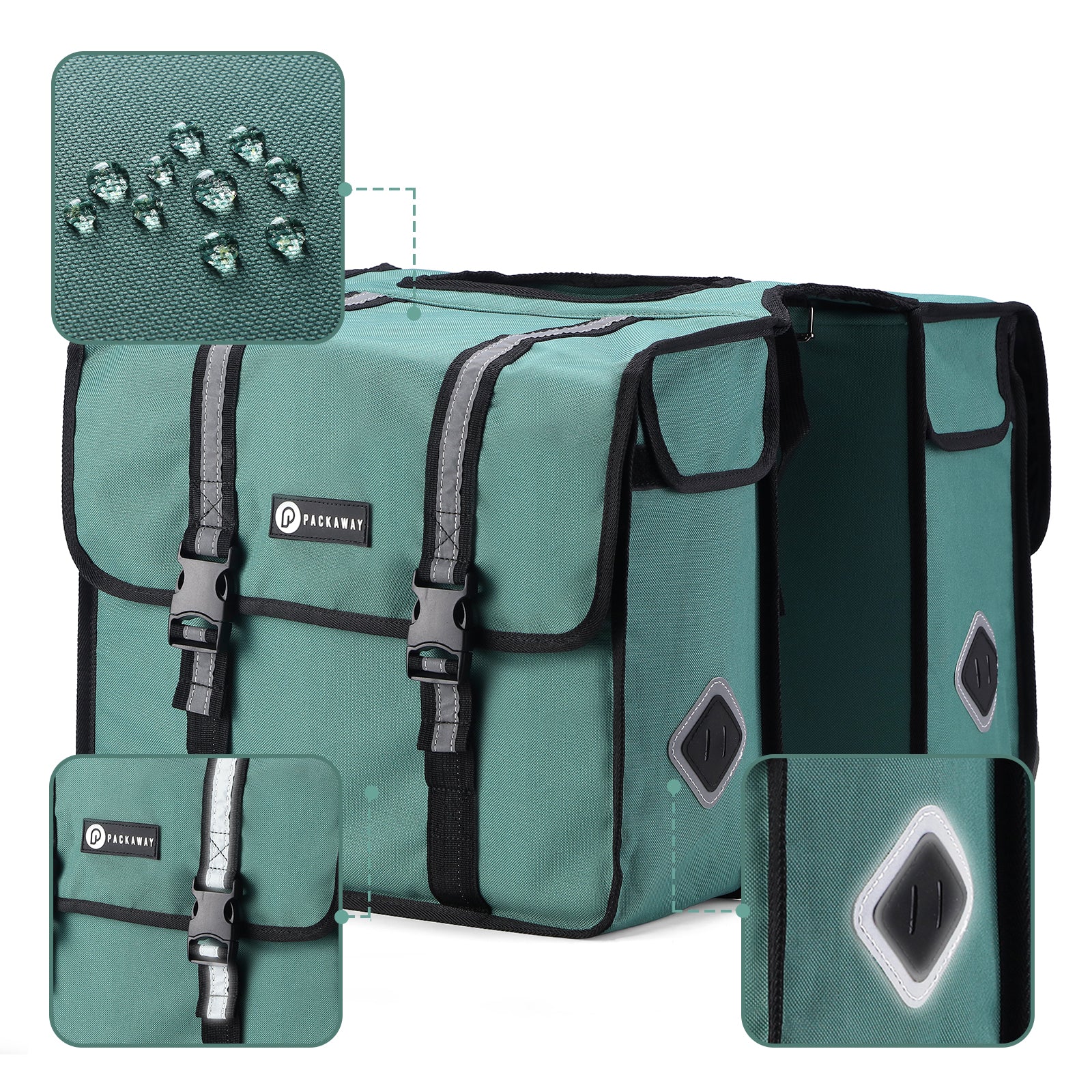 Packaway Dubbele Fietstas 36L groen - hoge zichtbaarheid - waterdicht