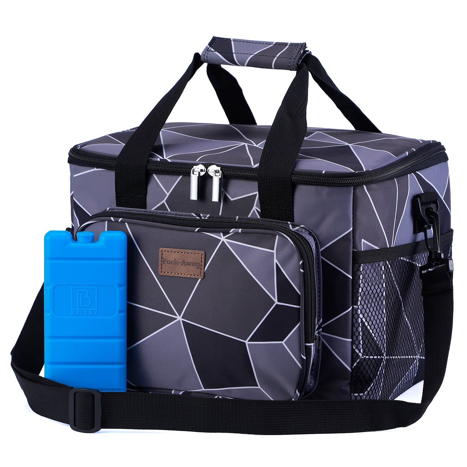 Cooler bag 15L abstract grey and black - lunch bag - 4-layer insulated - foldable - incl. 2 free cooling elements and carrying strap