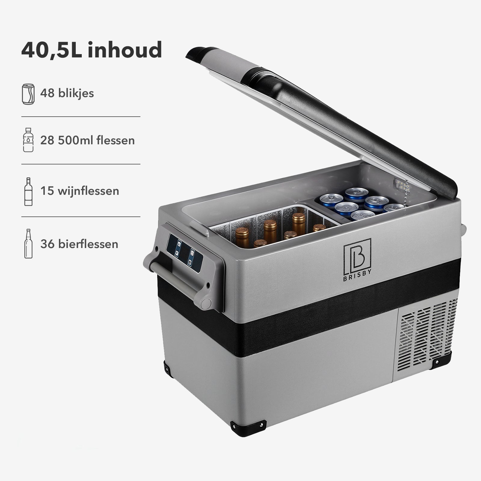 Compressor koelbox 40,5L - Dual zone - koelen en vriezen - 12V en 230V - incl. 2x 1,2L thermosbekers