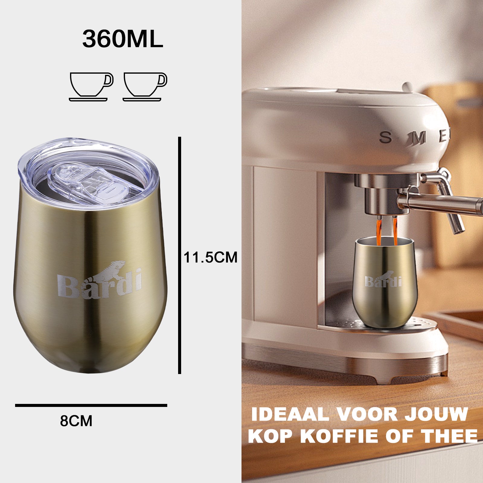 Bardi Thermosbekers 0,3L RVS goud set - incl. deksels - dubbelwandig