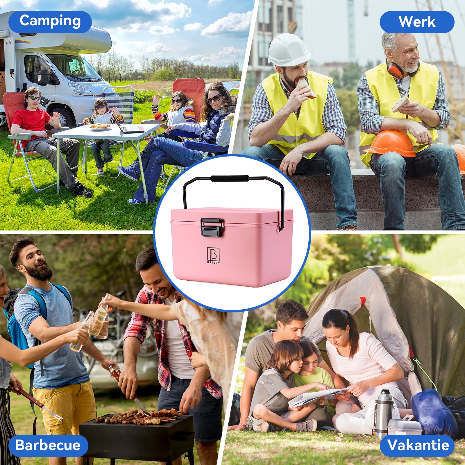 Koelbox 12L met handvat roze - Dividers - snijplanken - tot maximaal 40 uur isolatie - incl. 2 koelelementen van 200ml