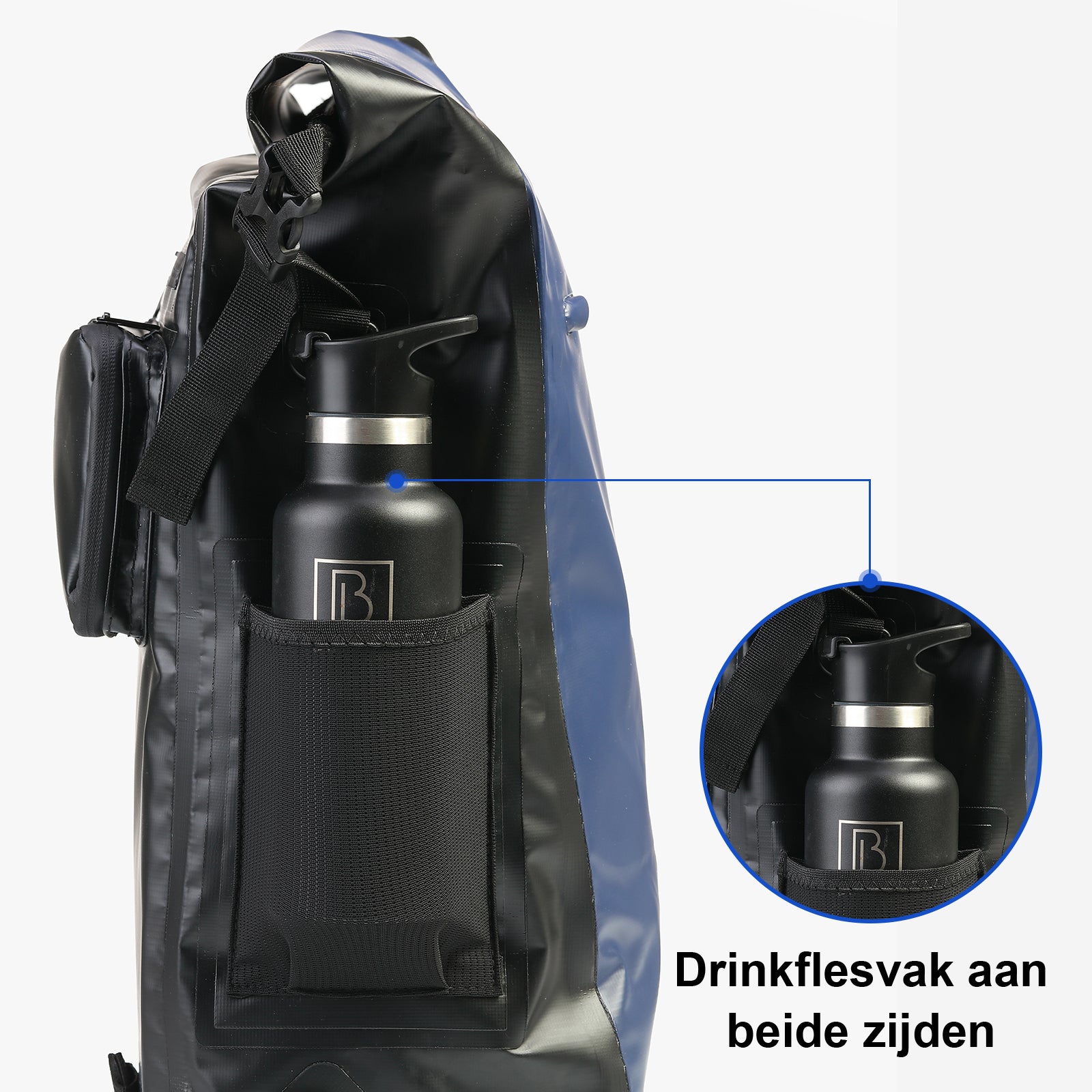 3 in 1 waterproof rolltop bicycle bag set 40-52L blue - reflective - high visibility - bicycle bag - backpack - shoulder bag