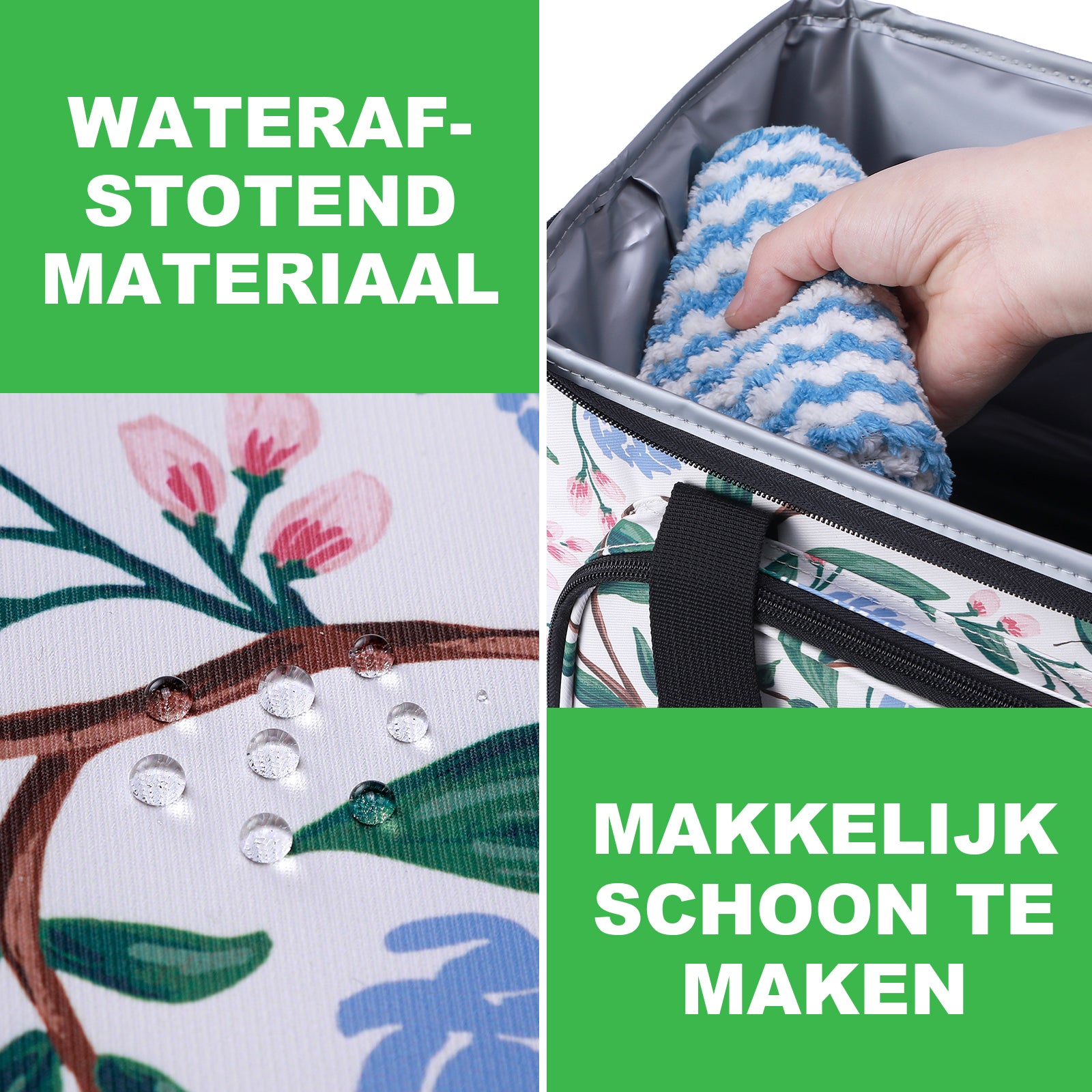 Cooler bag 15L cool bag white flower - lunch bag - 4-layer insulated - foldable - incl. 2 free cooling elements and carrying strap