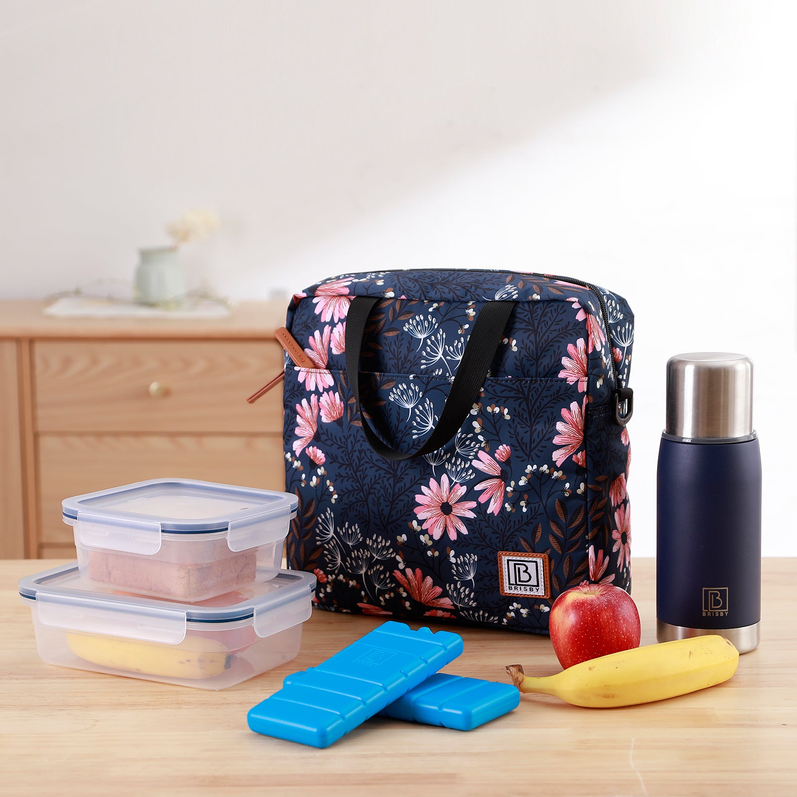 Cooler bag 7L Japanese flower - Lunch bag - 4-layer insulated - 2 free cooling elements - incl. shoulder strap