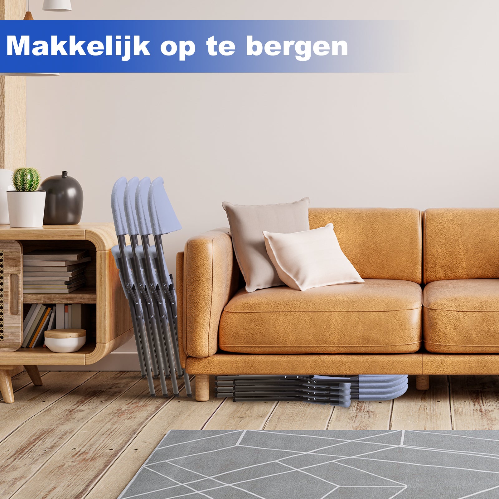 Bardi 4 Delige Klapstoelenset – Vouwstoelenset Zware Kwaliteit, Weersbestending 47 x 54 x 87 cm. – GRIJS