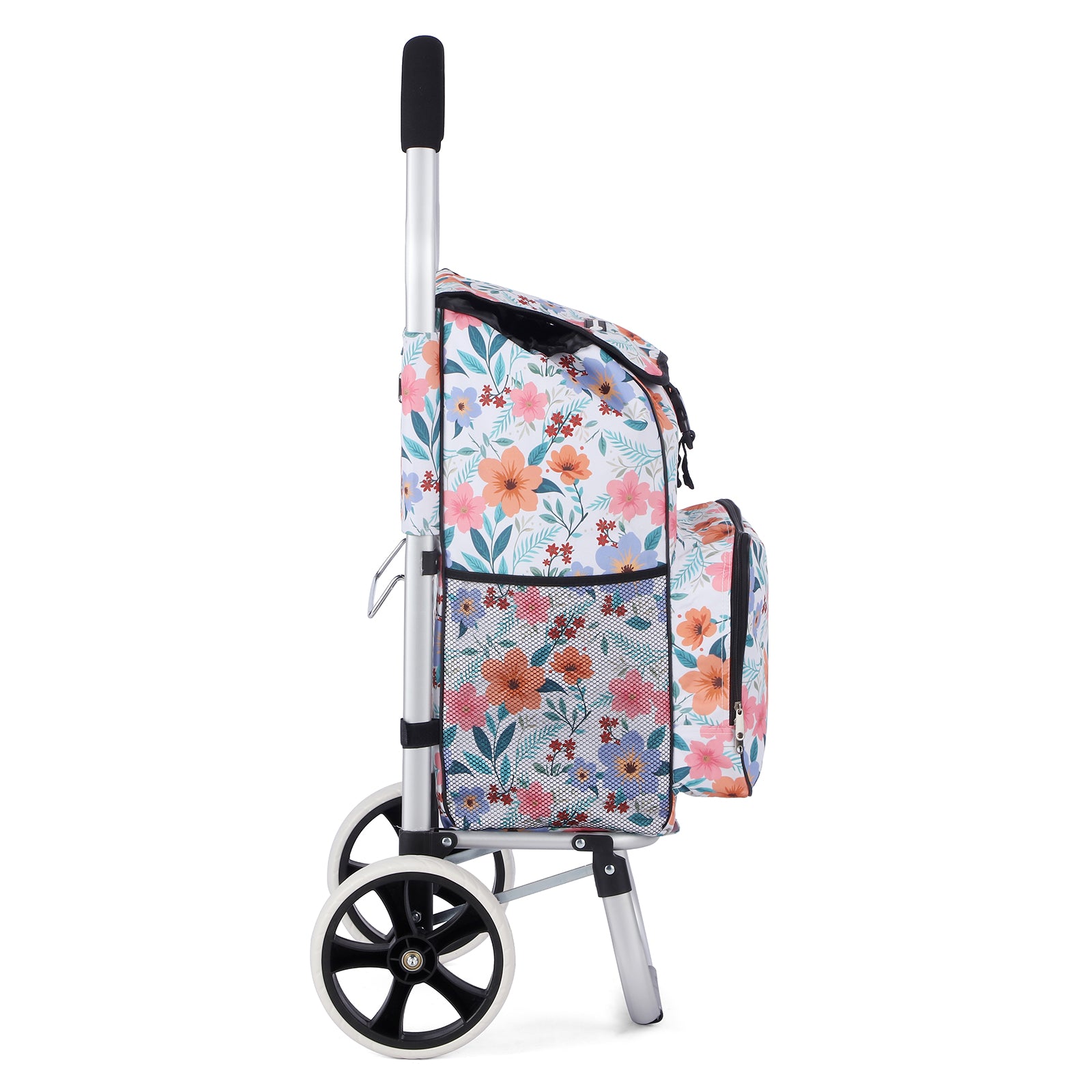 Packaway Boodschappentrolley 45L met Koelvak - Boodschappenwagen met Grote Wielen - Steekwagenfunctie - Waterafstotend - Pastel Blossom