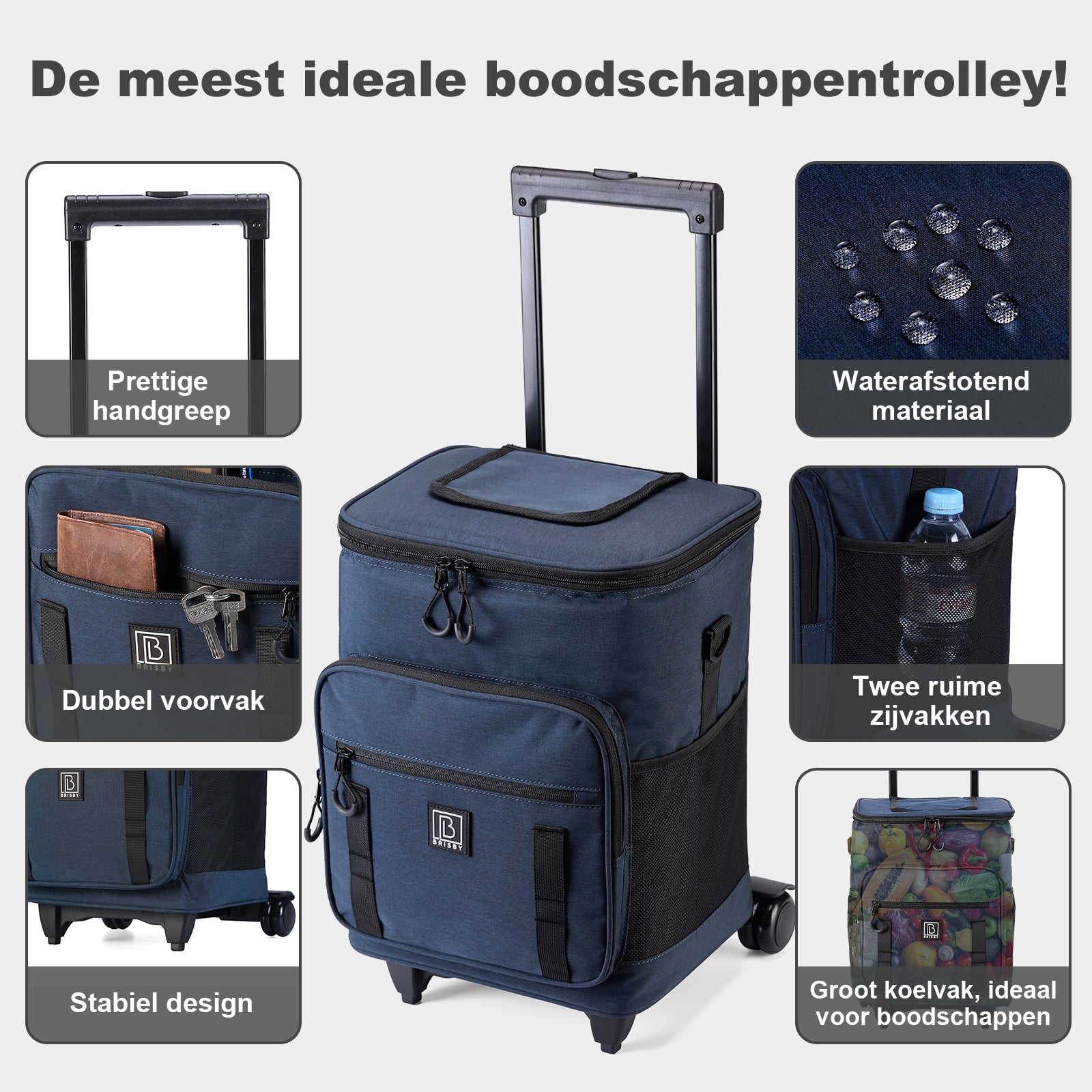 Brisby Boodschappentrolley 32L blauw - incl. koelvak, koelelementen