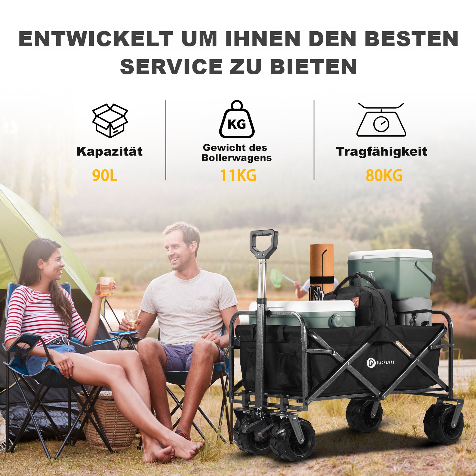 Packaway Bolderkar XL 80kg zwart - opvouwbaar - heavy duty - wasbaar
