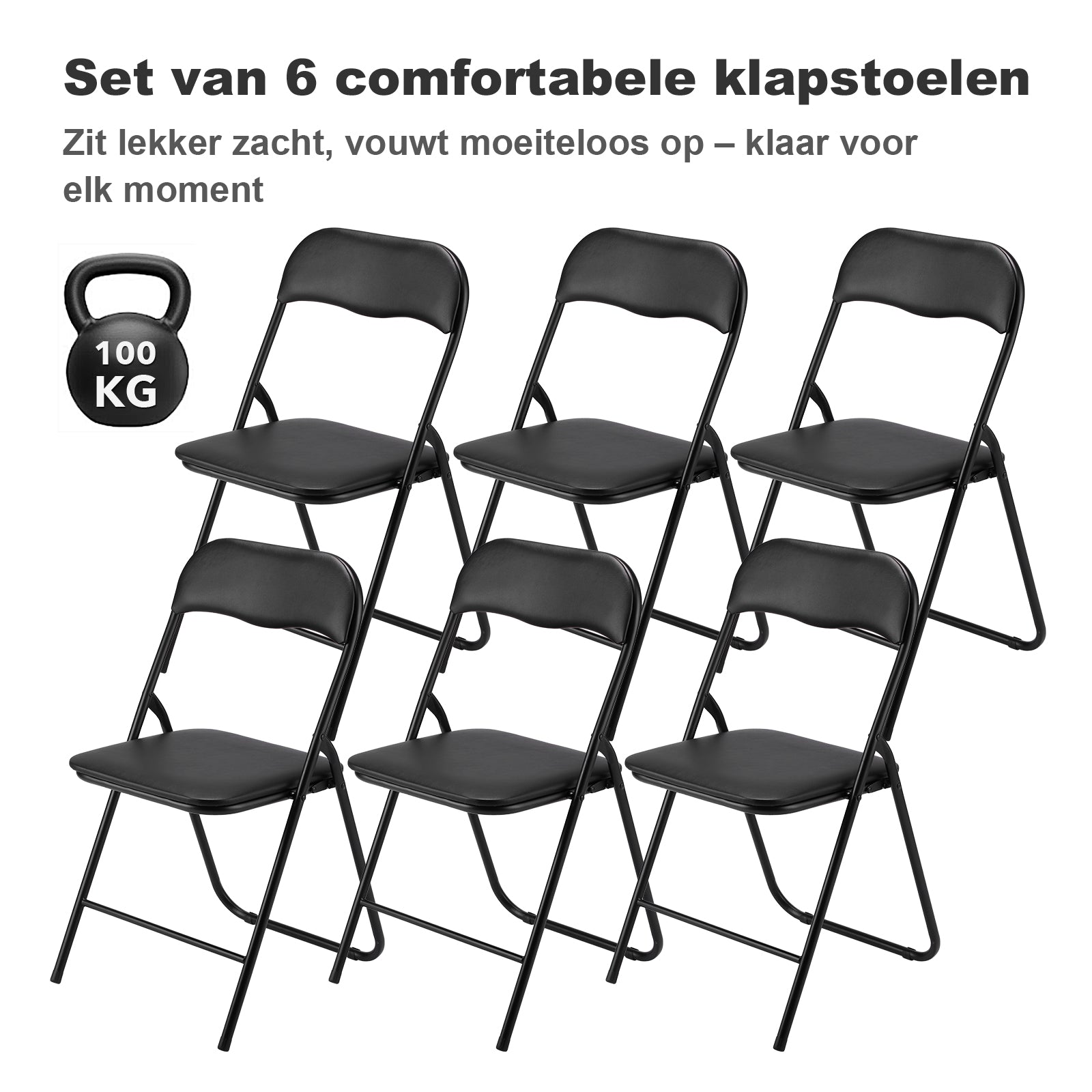 Bardi 6-delige Klapstoelen set PVC zwart - 100 kg draagvermogen