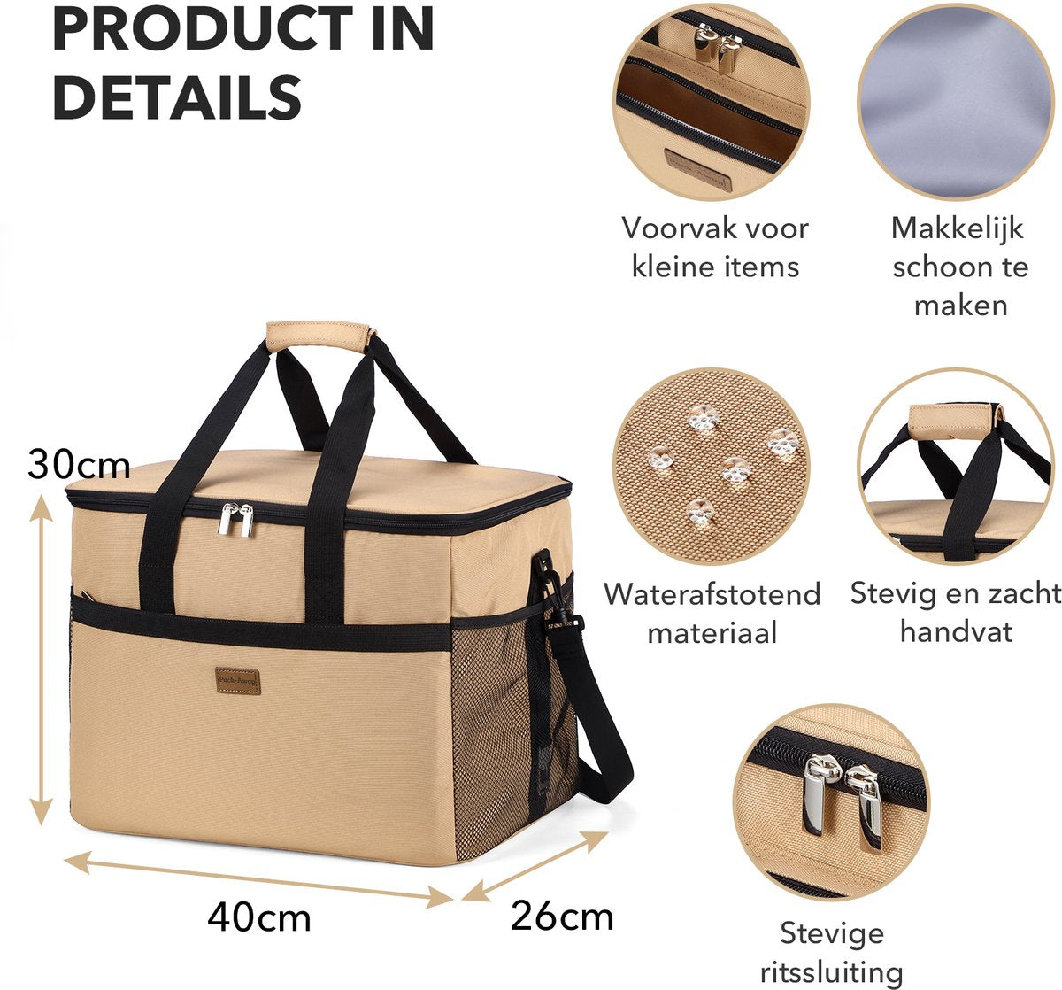 Packaway 4 Laags Geïsoleerde Lunchtas - 40 liter Koeltas - Beige