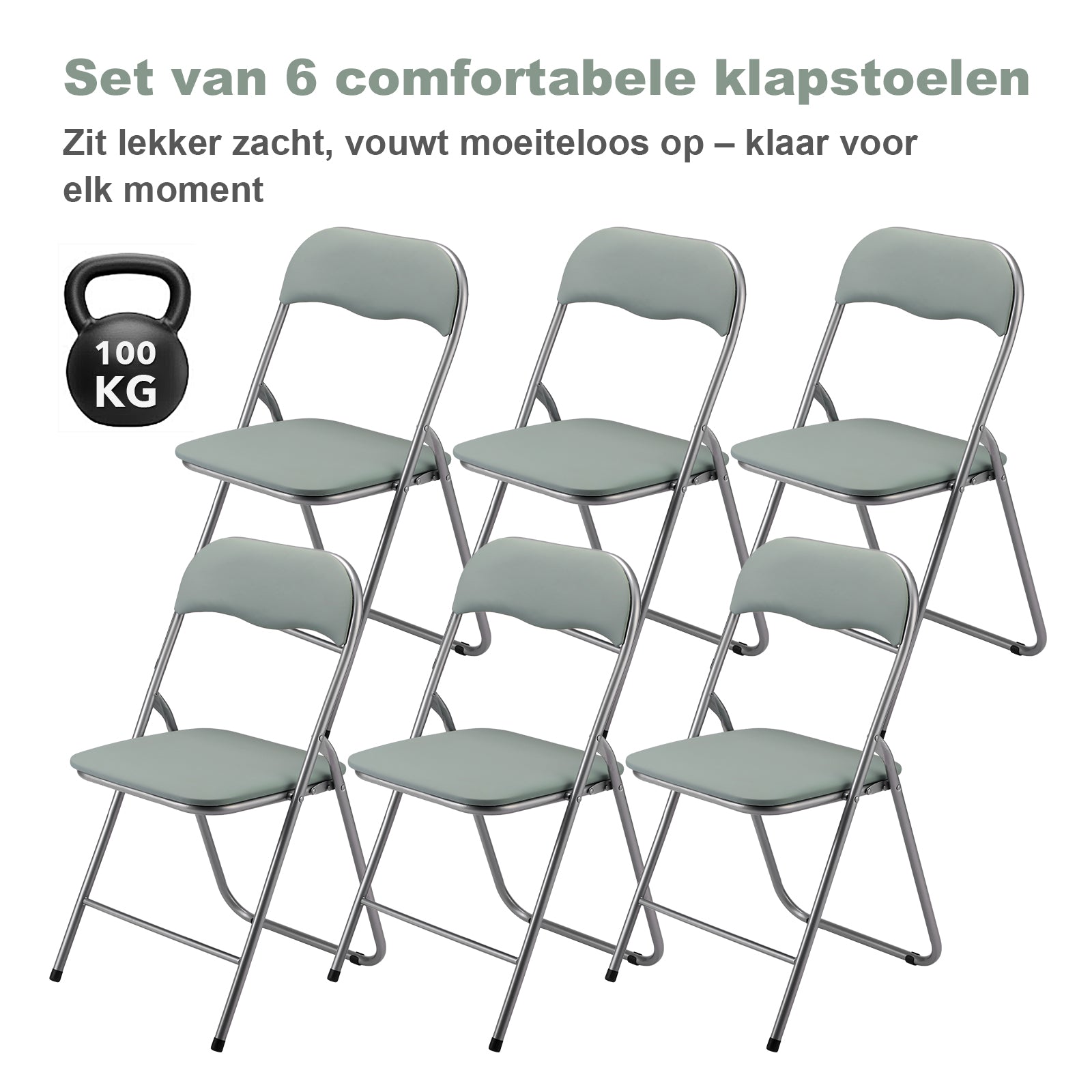 Bardi 6-delige Klapstoelen set PVC groen - 100 kg draagvermogen