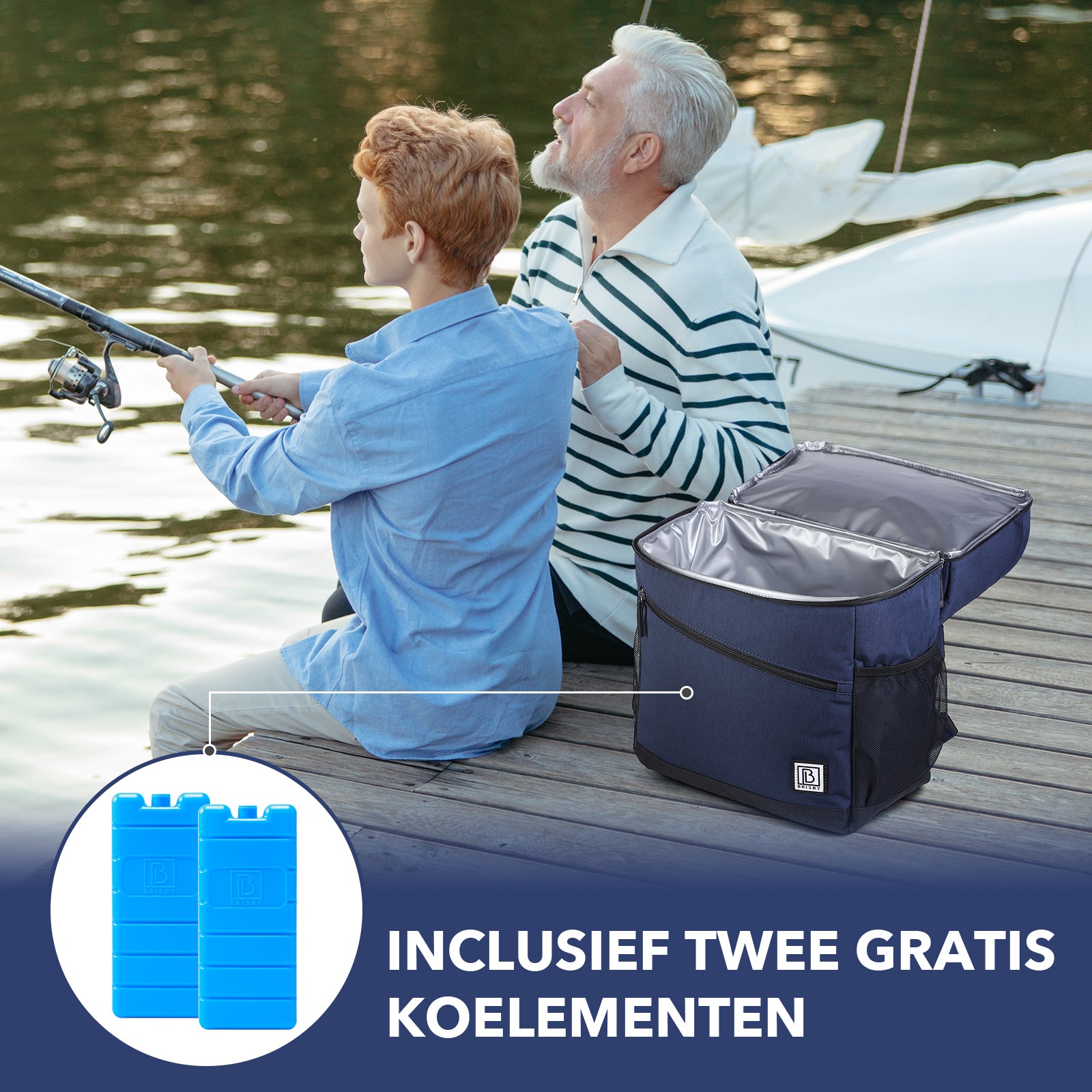 Brisby Koeltas 25L blauw - rugzak - 4-laags geïsoleerd - waterafstotend - incl. 2 gratis koelelementen en bieropener