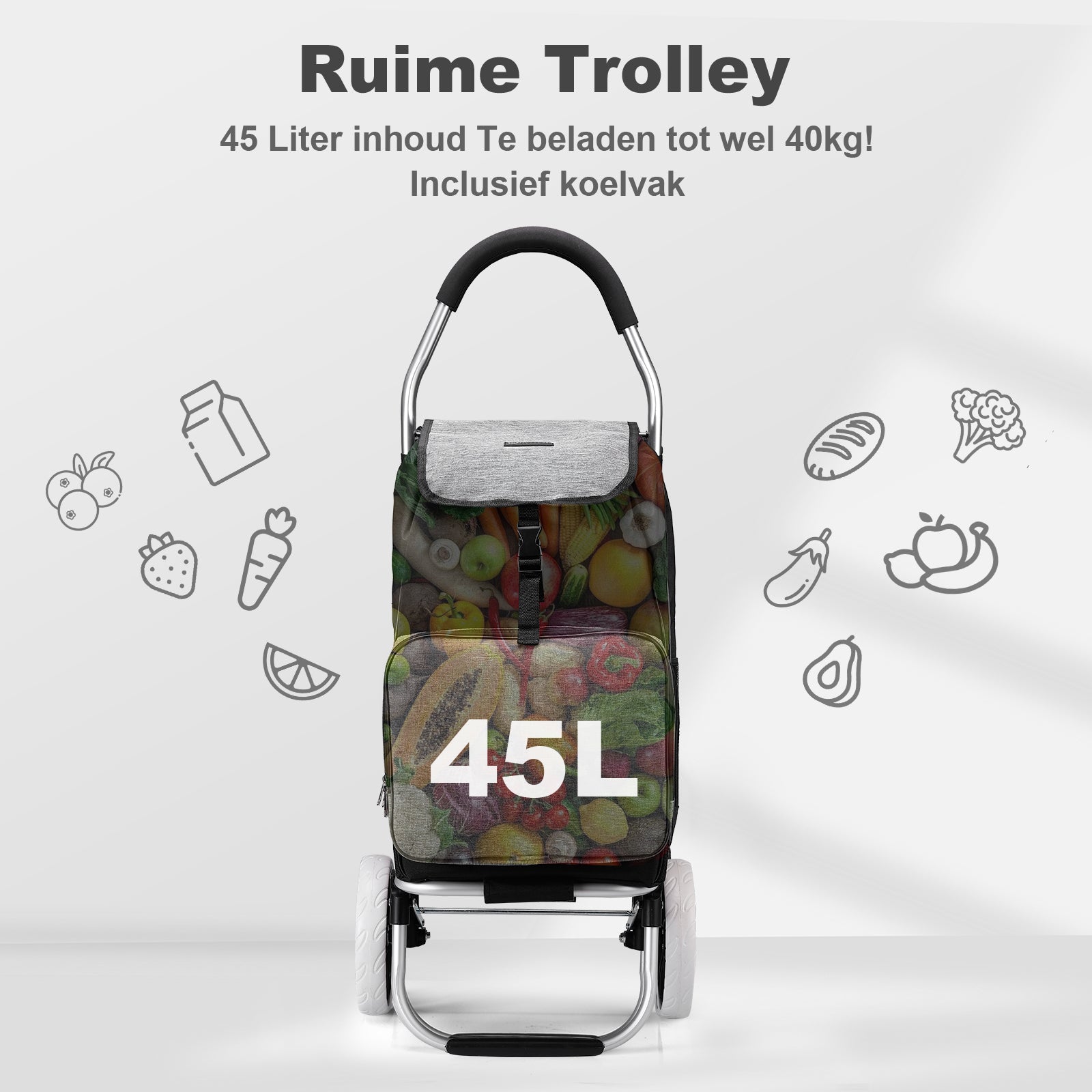 Shopping trolley 45L black and grey - shopping trolley suspension - foldable - telescopic handle