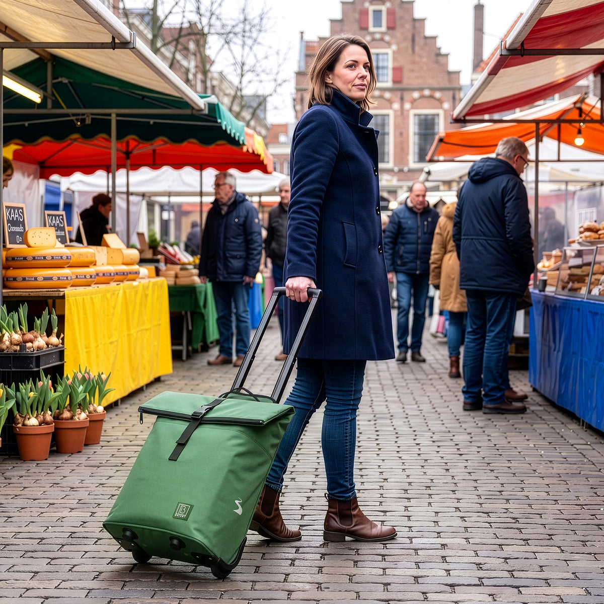 Fietstrolley Tas 2-in-1 Fietstas en Trolley Zwart 18-28L Laptopvak Verstelbare Hendel Bevestigingssysteem - Groen