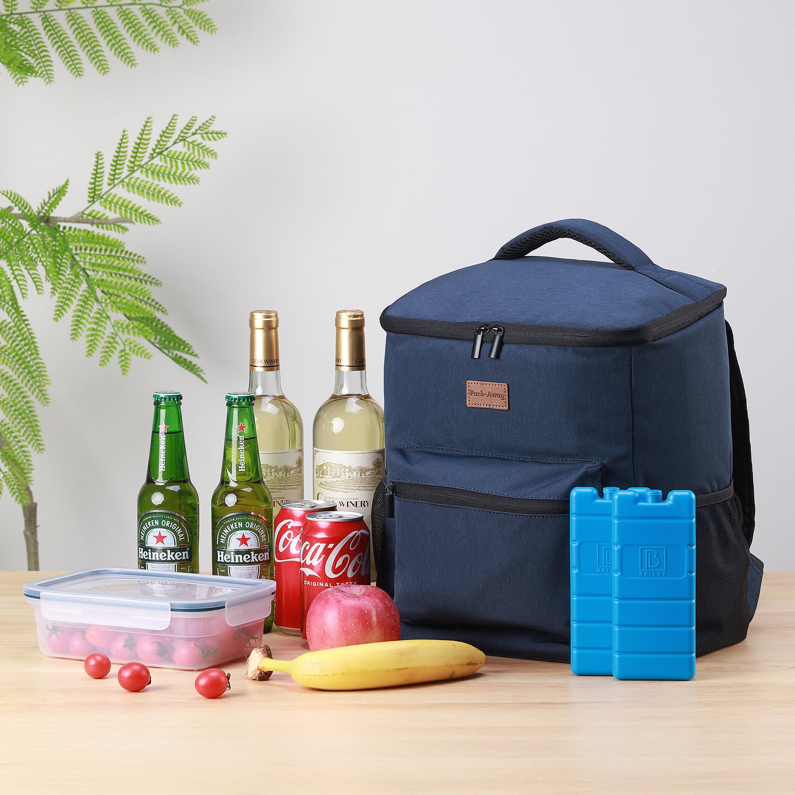 Koeltas rugzak 25L blauw - Waterafstotend - anti diefstal vak - 4 laags geïsoleerd - Incl. 2 gratis koelelementen en gratis flessenopener