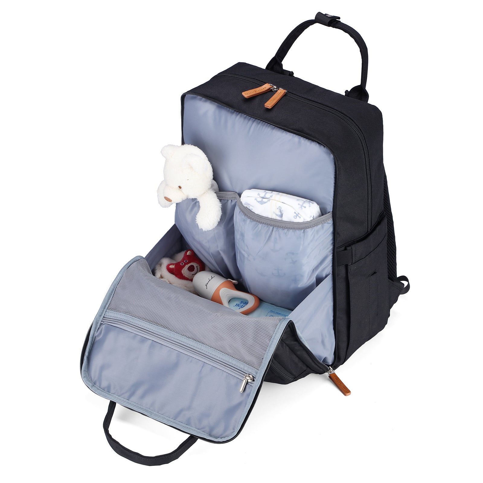 Original durable diaper bag black - nursing bag - incl. buggy mounting and changing mat