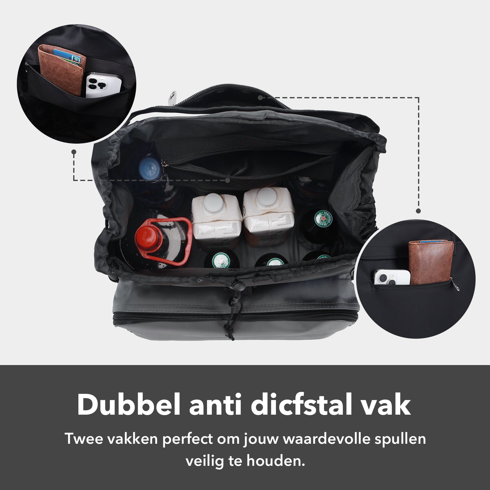 Boodschappentrolley Deluxe 50L met koelvak zwart-grijs - boodschappenwagen - steekwagenfunctie