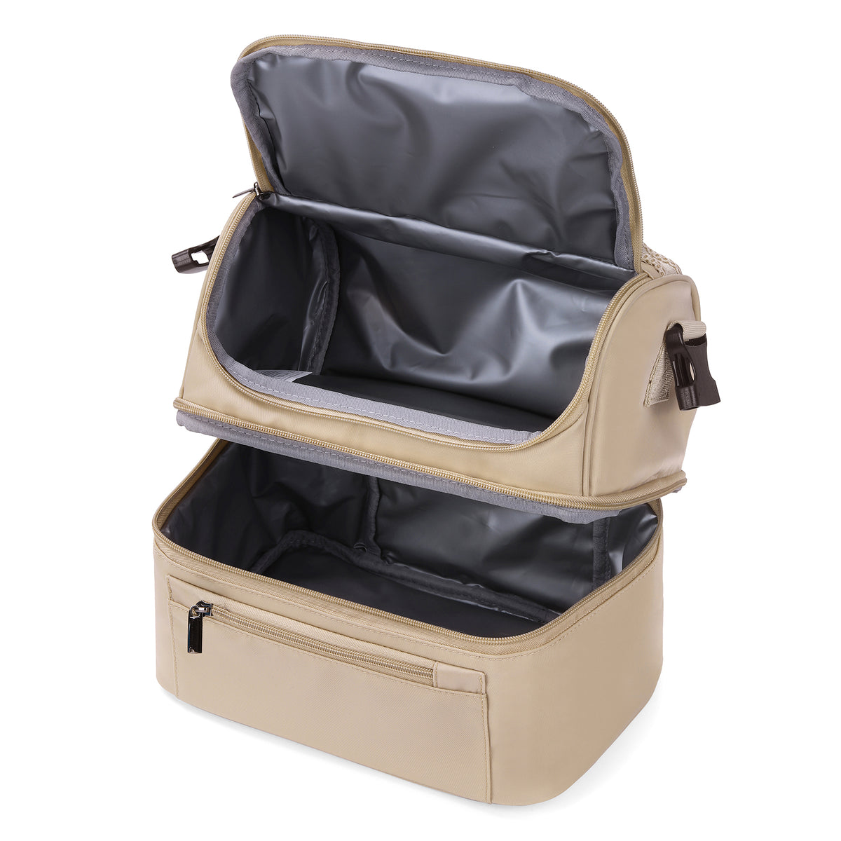 Brisby Koeltas 11 Liter - Lunchtas - Inclusief 2 Koelelementen - Dubbel Compartiment - 4-Laags Geïsoleerd - Waterafstotend - Natural Champagne
