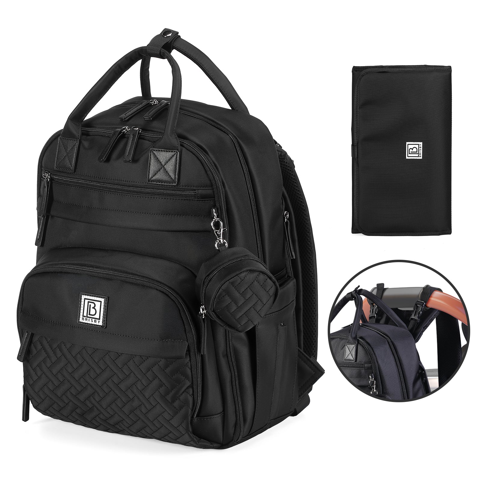 Brisby Luiertas premium zwart - incl. buggymontage, verschoonmatje, speenhouder