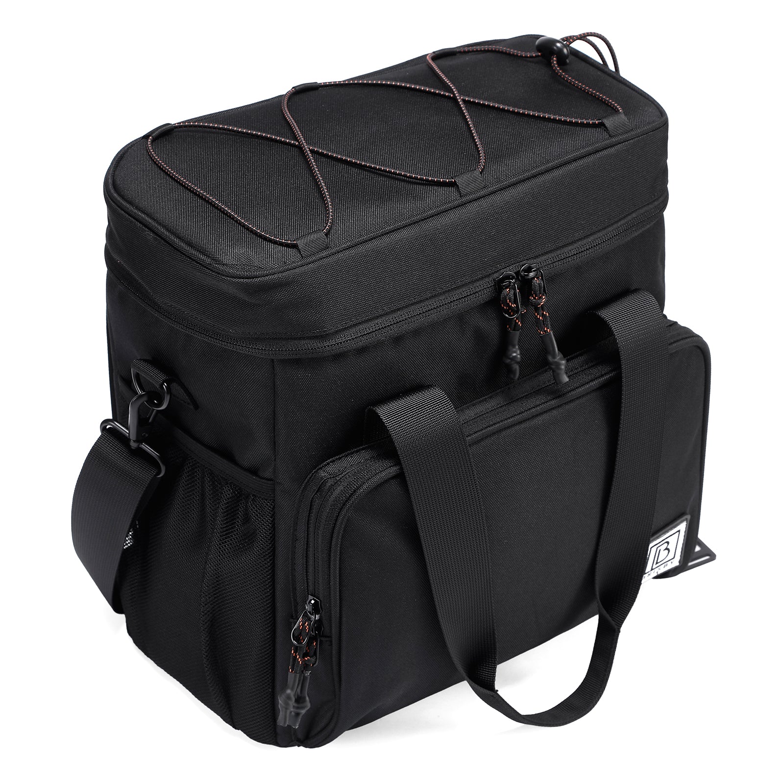Cooler bag 15L black with orange interior - Lunch bag - 4-layer insulated - 2 free cooling elements - incl. shoulder strap
