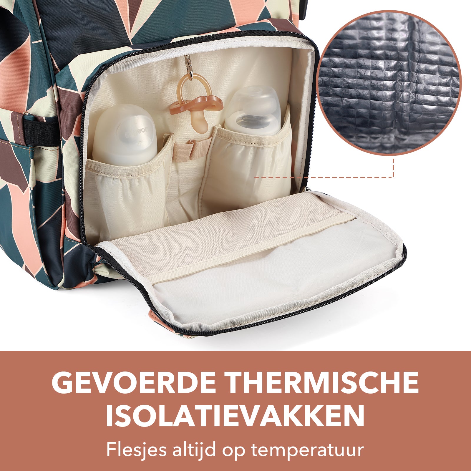 Stayopen luiertas abstract colours - Verzorgingstas - stay-open frame - USB oplaadfunctie - incl. buggymontage en verschoonmat