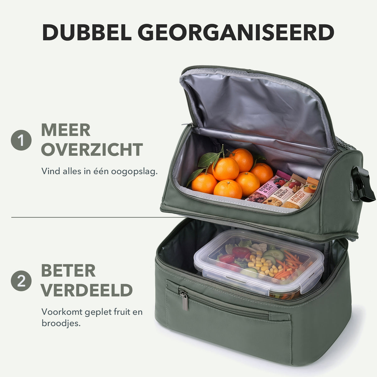 Brisby Koeltas 11 Liter - Lunchtas - Inclusief 2 Koelelementen - Dubbel Compartiment - 4-Laags Geïsoleerd - Waterafstotend - Misty Green
