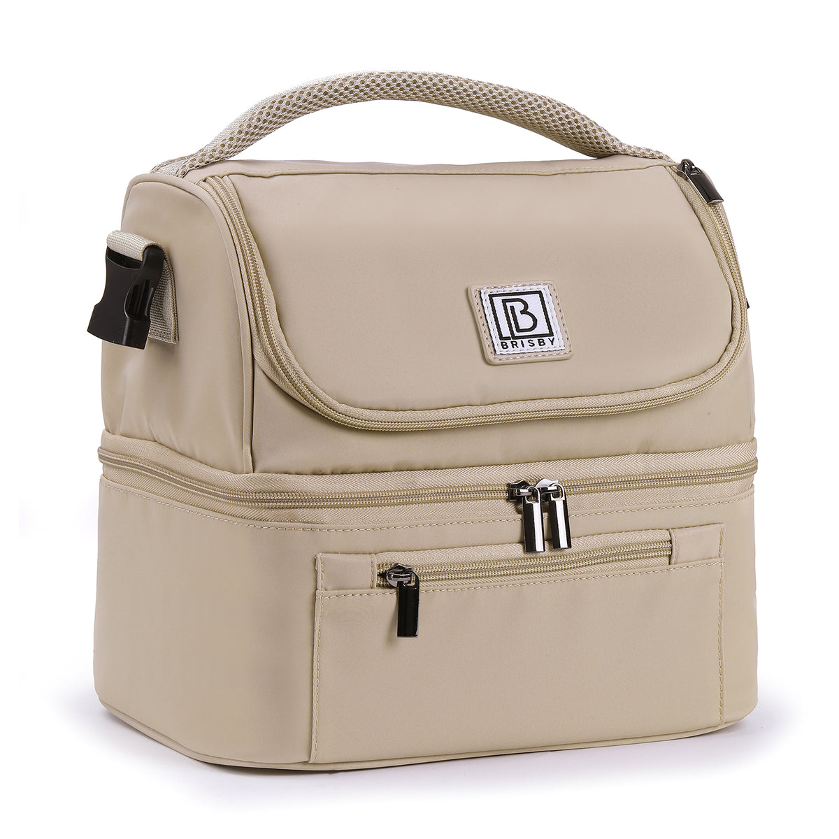 Brisby Koeltas 11 Liter - Lunchtas - Inclusief 2 Koelelementen - Dubbel Compartiment - 4-Laags Geïsoleerd - Waterafstotend - Natural Champagne