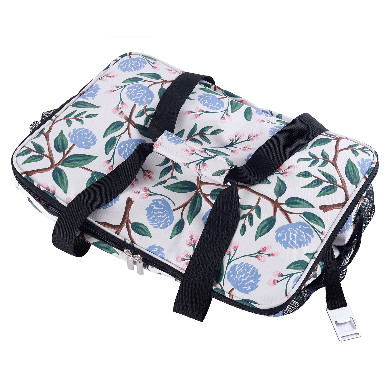 Cooler bag 30L white flower - lunch bag - foldable - 4-layer insulated - incl. 4 free cooling elements and carrying strap