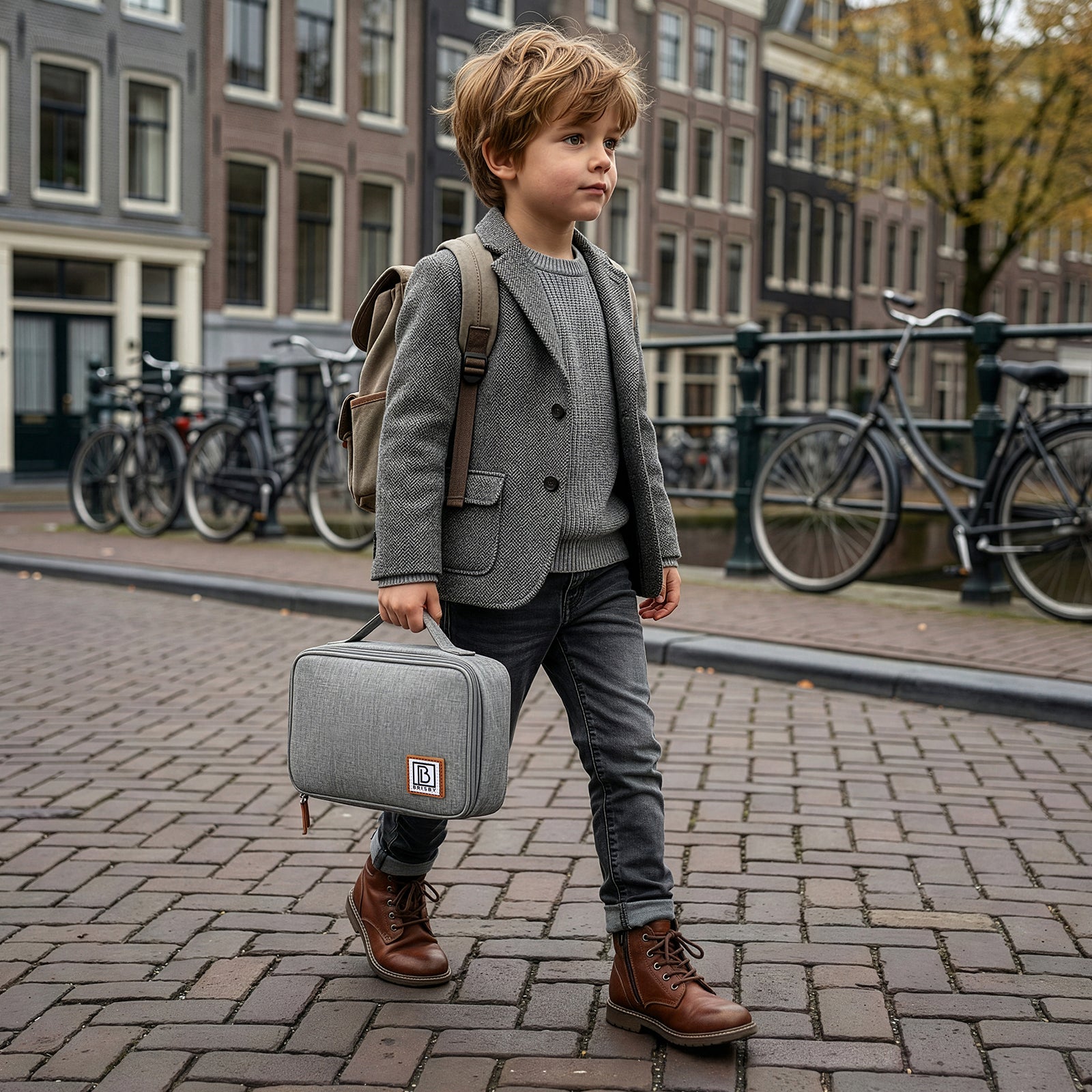 Brisby Koeltas & Lunchtas 2,5 Liter voor Kinderen - Inclusief Koelelement & Naamkaartje - Lichtgrijs