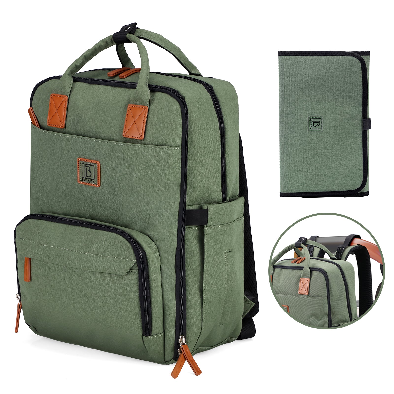Original durable diaper bag green - nursing bag - incl. buggy assembly and changing mat