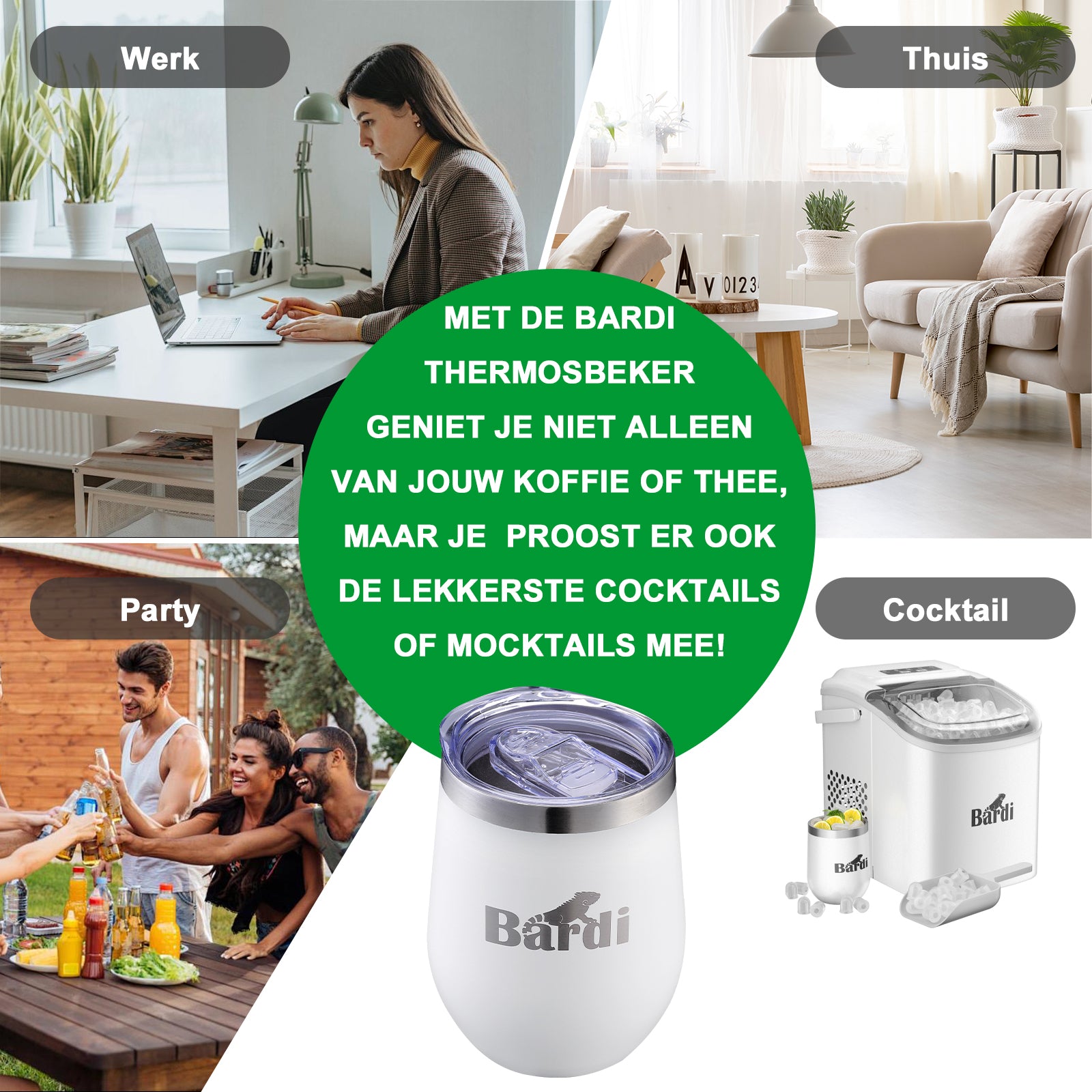 Bardi Thermosbekers 0,3L RVS wit set - incl. deksels - dubbelwandig