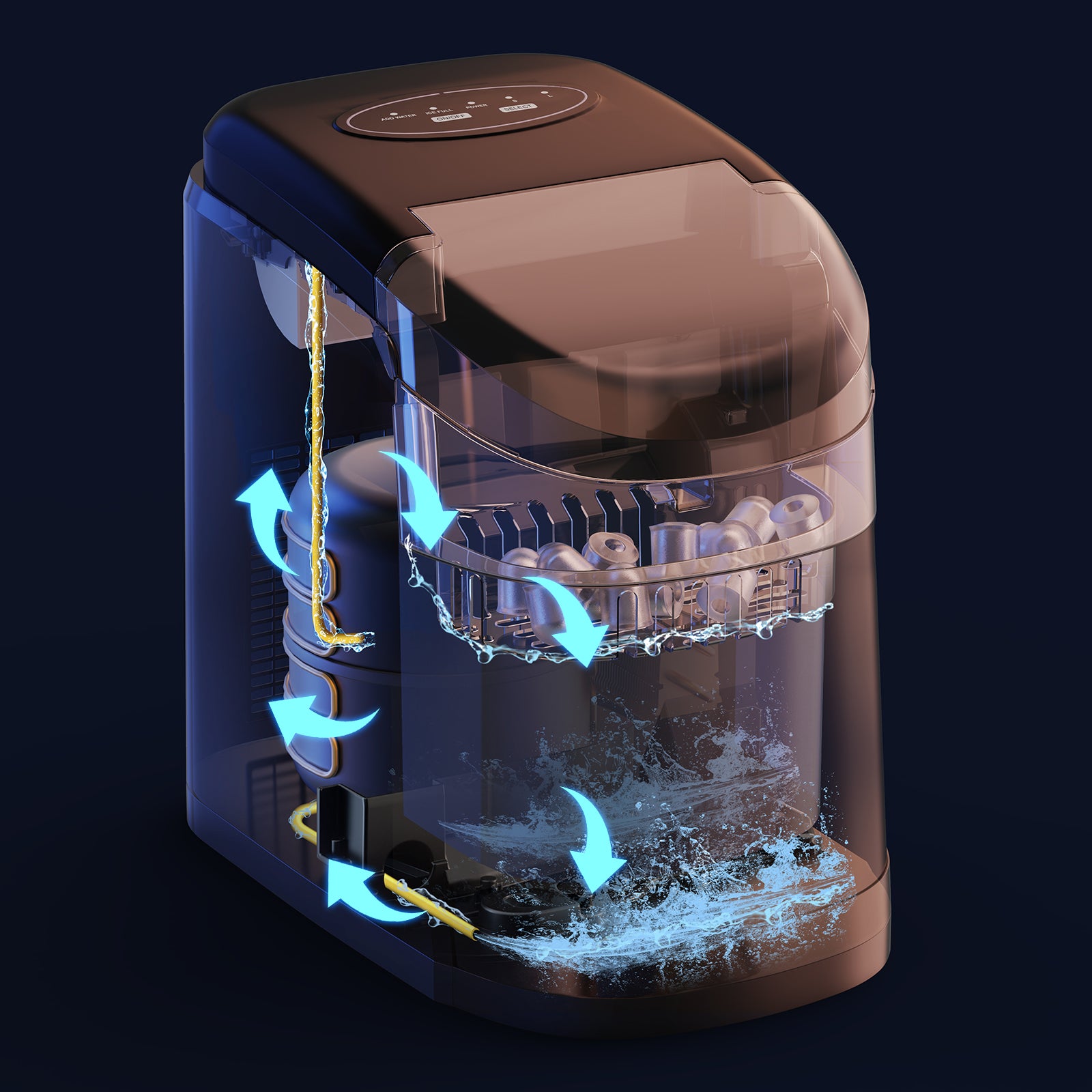 Bardi Deluxe Ice Cube Machine 1.6L black stainless steel - Self-cleaning function - ice cube maker with ice scoop - Incl. luxury thermos cup and ice scoop