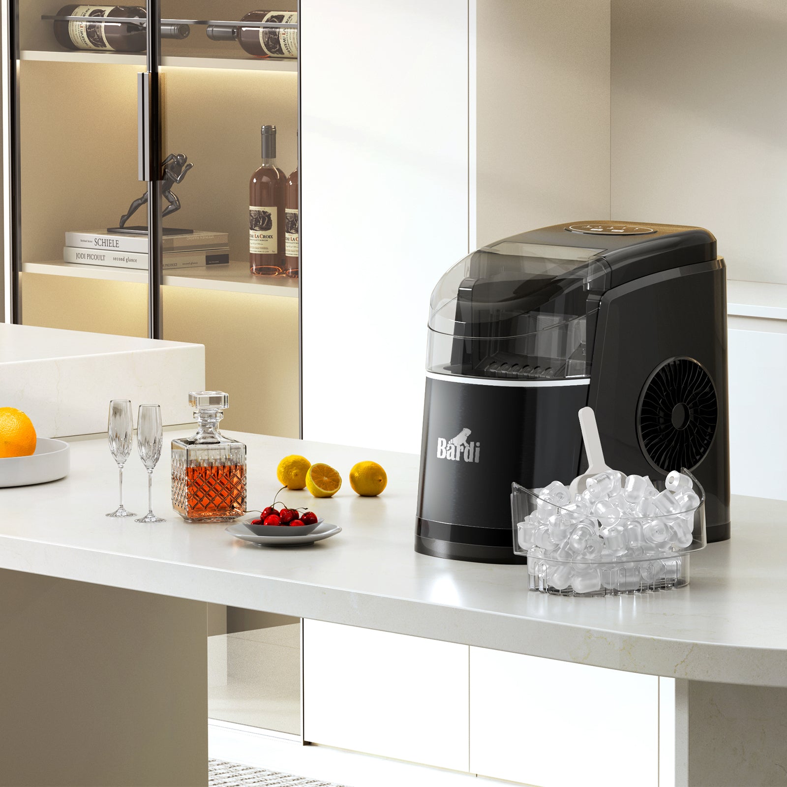 Bardi Deluxe Ice Cube Machine 1.6L black - Self-cleaning function - ice cube maker with ice scoop - Incl. luxury thermos cup and ice scoop