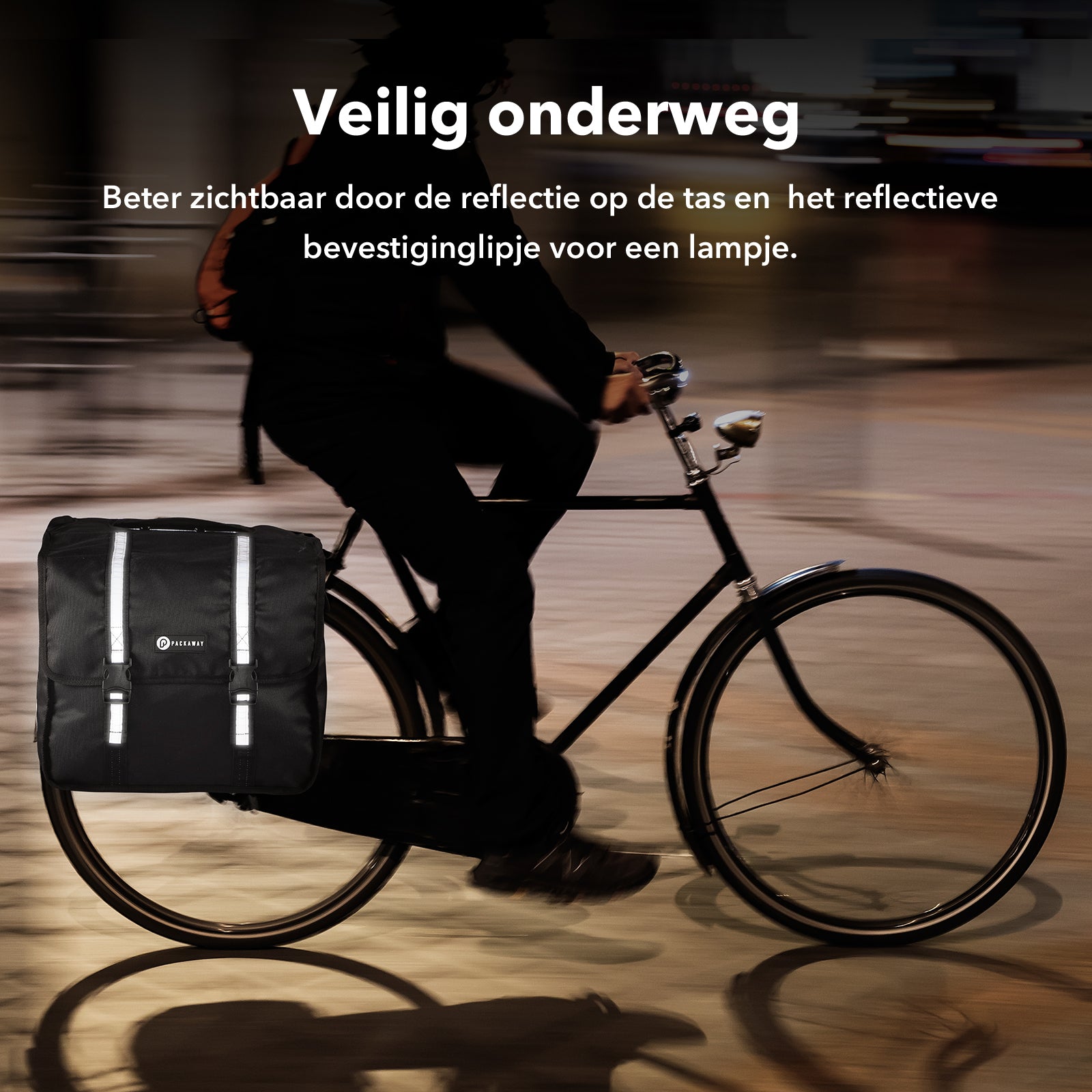 Packaway Double Panniers - Waterproof Panniers Electric Bike - Reflective - Black 36 Liters