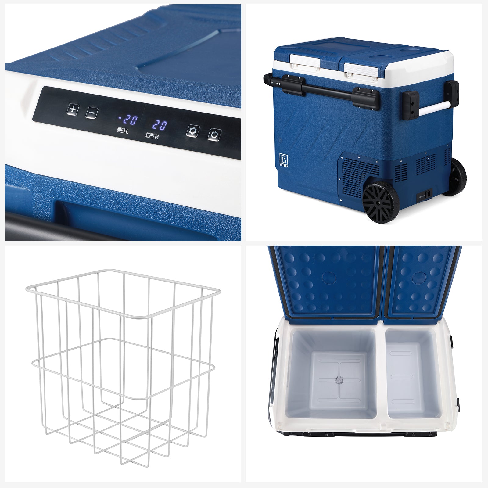 Compressor koelbox 58,1L - Koelen en vriezen - 12V en 230V - verrijdbaar - incl. 2x 1,2L thermosbekers