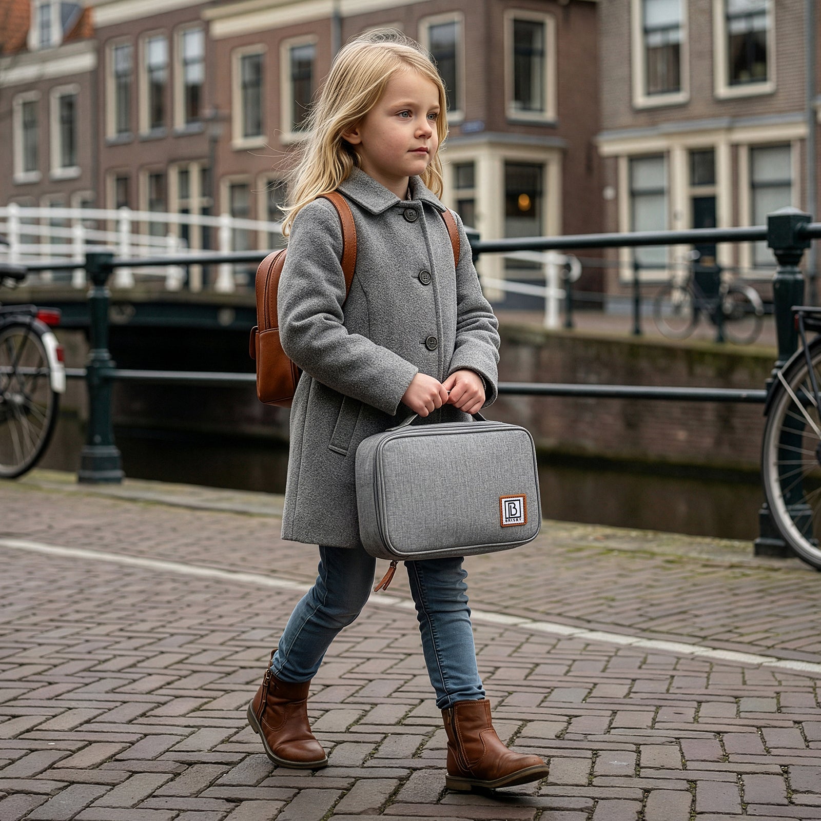 Brisby Koeltas & Lunchtas 2,5 Liter voor Kinderen - Inclusief Koelelement & Naamkaartje - Lichtgrijs