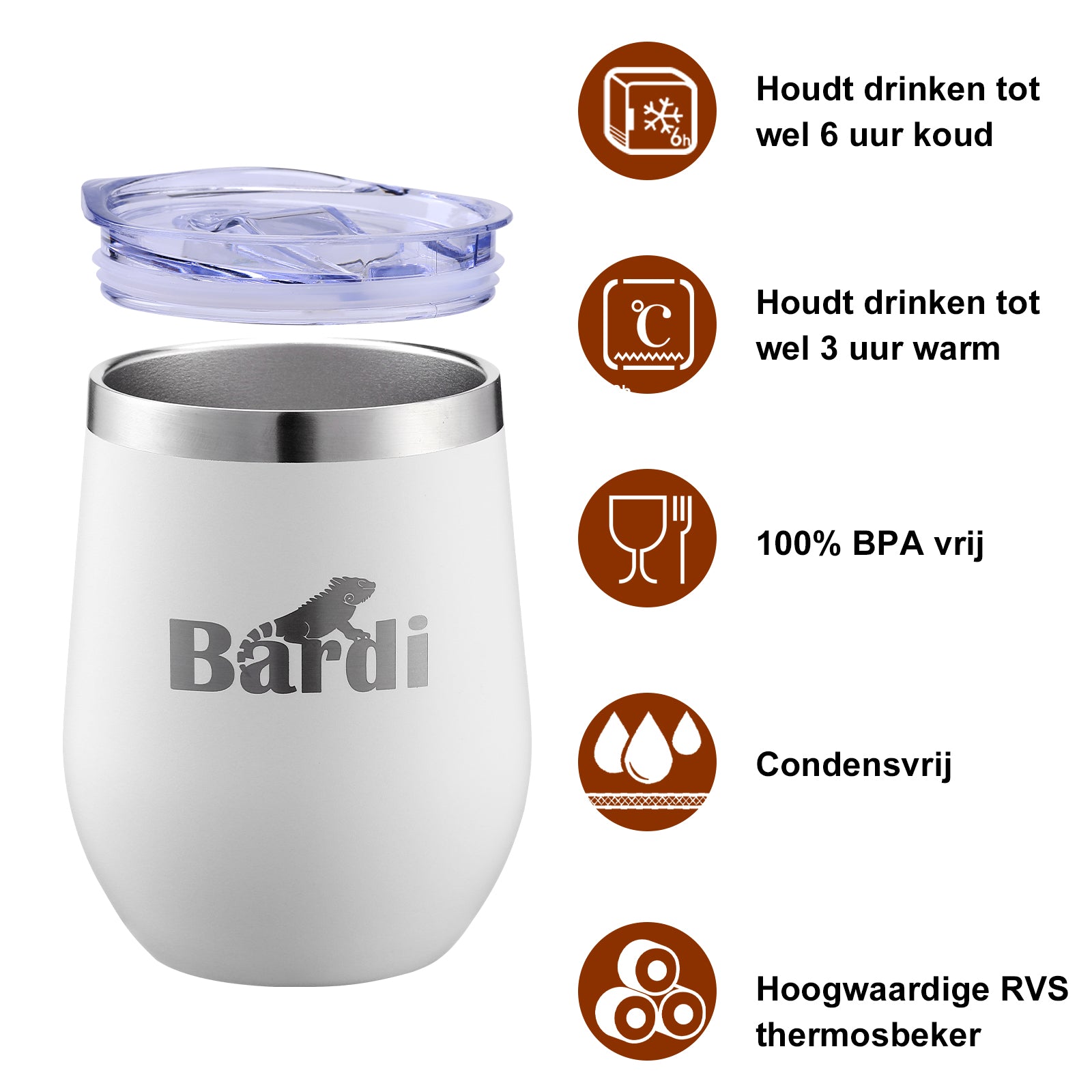 Bardi Thermosbekers 0,3L RVS wit set - incl. deksels - dubbelwandig
