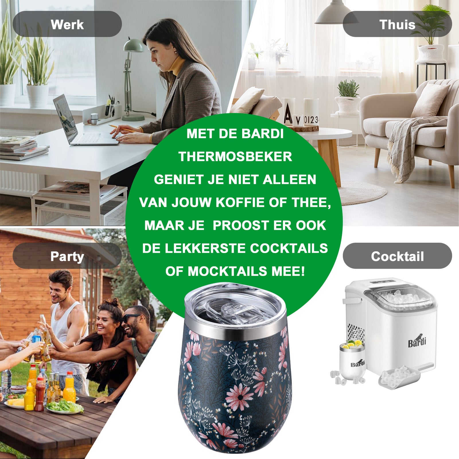Bardi Thermosbekers 0,3L RVS japanese flower set - incl. deksels - dubbelwandig