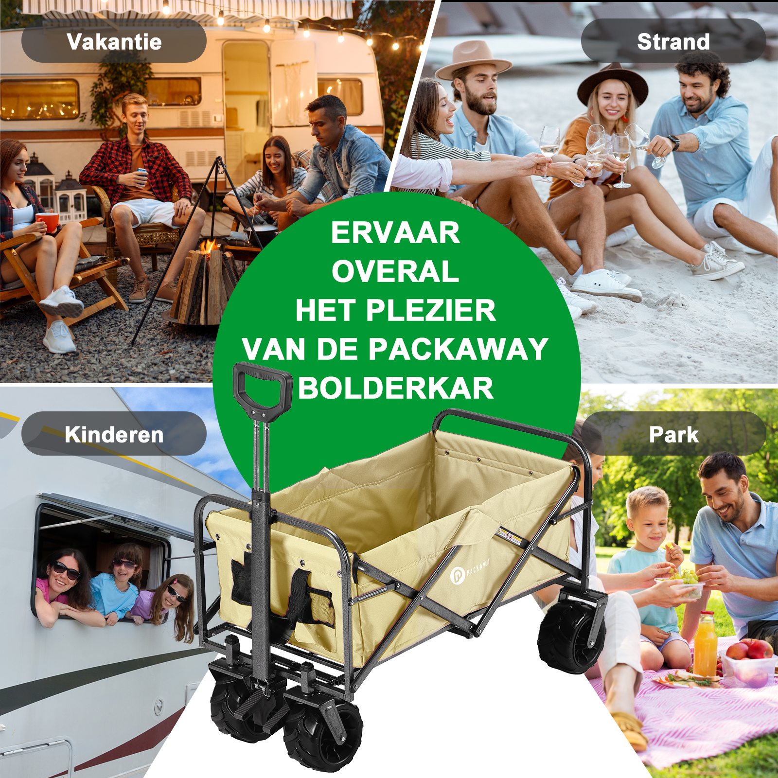 Packaway Bolderkar XL 80kg taupe - opvouwbaar - heavy duty - wasbaar