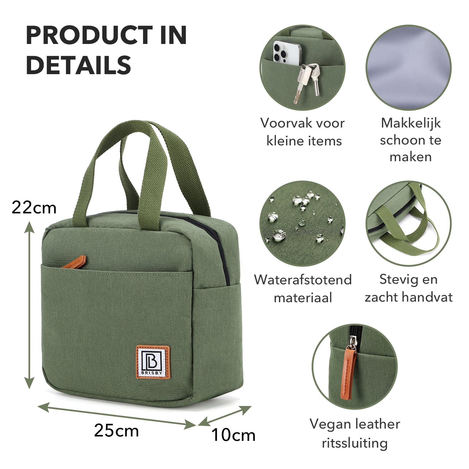 Brisby Koeltas Lunchtas 4L - Waterafstotend - Geïsoleerde Kolftas - Inclusief Koelelement - Groen